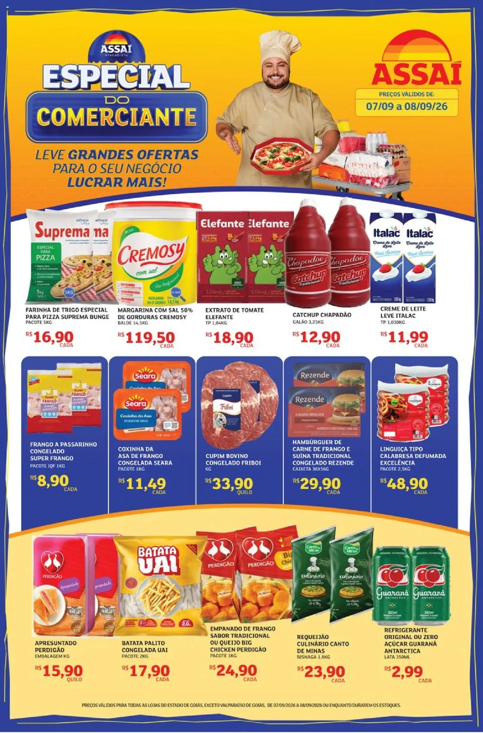 Assaí Atacadista Folheto - válido de 07/09/2026 | Página: 1 | Produtos: Linguiça, Leite, Pizza, Creme de leite