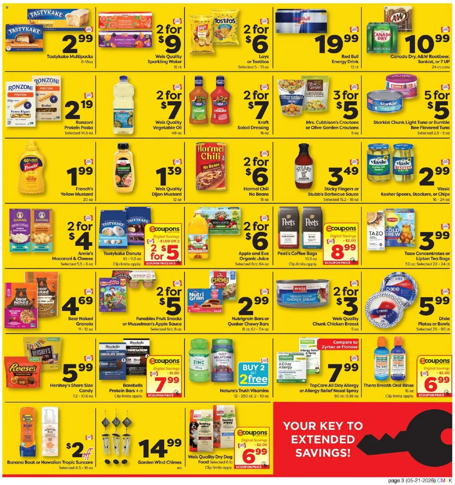 Weis Monthly Savings - valid from 21.05.2026 | Page: 3 | Products: Clip, Juice, Water, Sauce