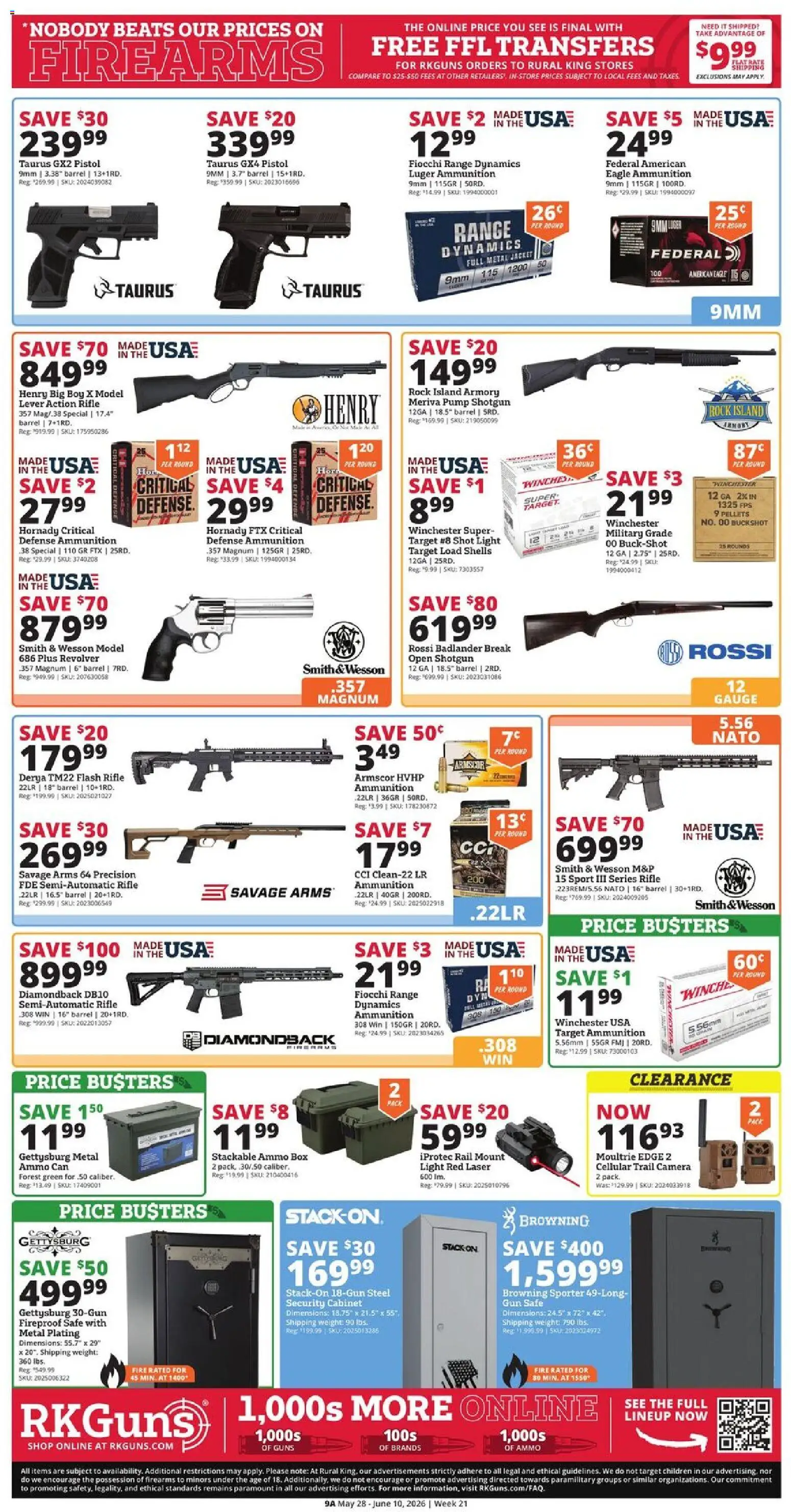 Rural King Weekly Ad - valid from 28.05.2026 | Page: 9 | Products: Pump, Shotgun, Trail Camera, Rifle