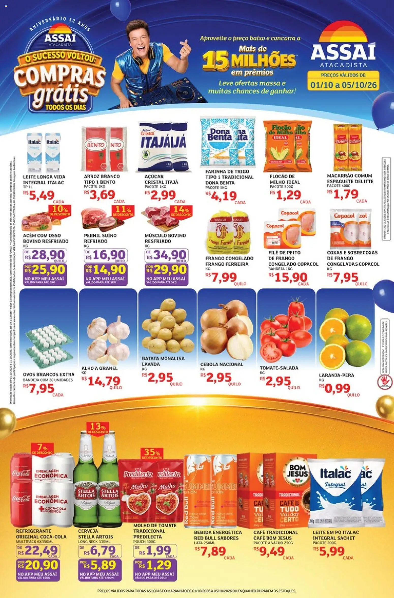 Assaí Atacadista Folheto - válido de 01/10/2026 | Página: 1 | Produtos: Cebola, Farinha, Leite, Milho