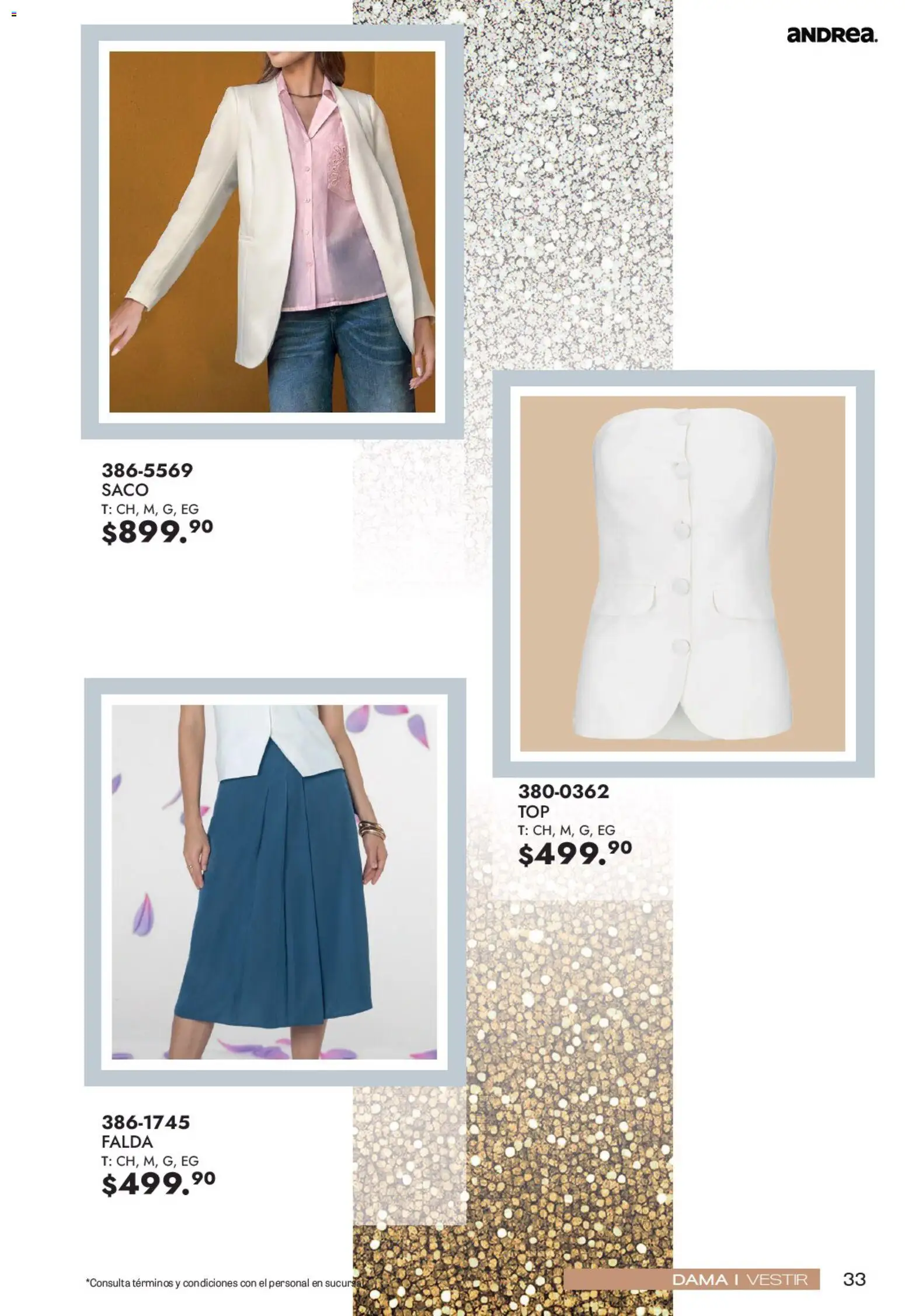 Nuevas ofertas de Andrea válidas en toda la República Mexicana desde el 12/07/2026. ¡Encuentra las mejores ofertas en Andrea catálogo Fiestas y Celebraciones! | Página: 33 | Productos: Falda