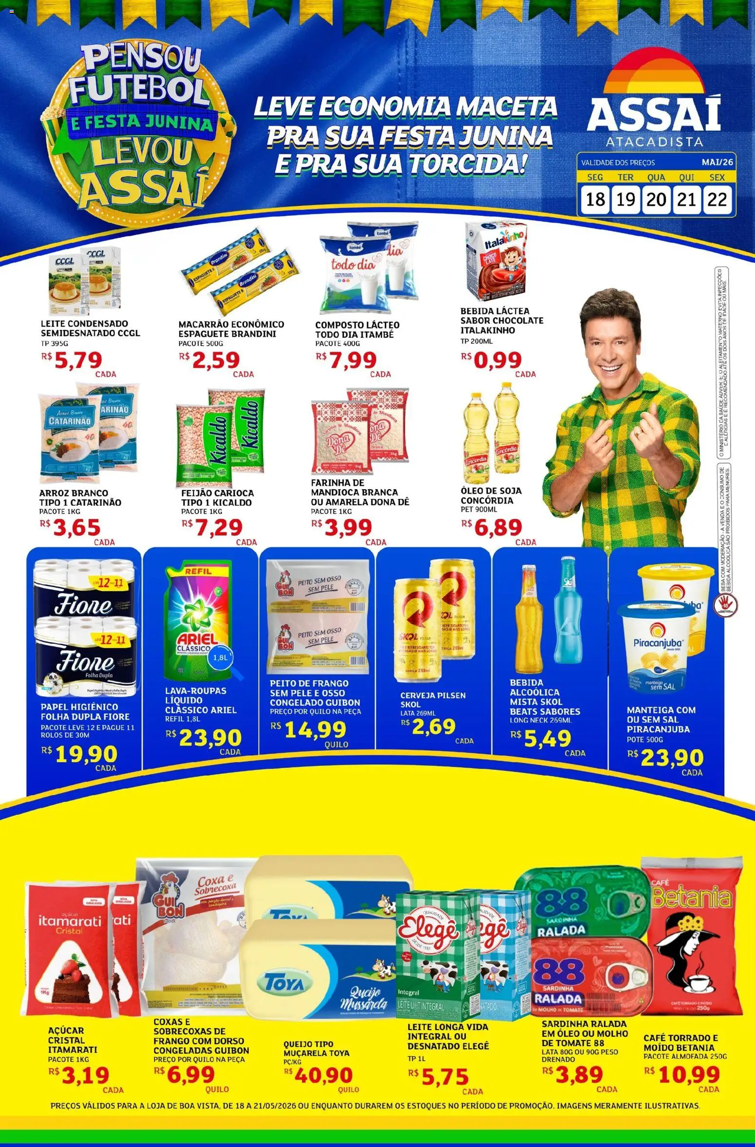 Assaí Atacadista Folheto - válido de 18.05.2026 | Página: 1 | Produtos: Bebida, Açúcar, Leite condensado, Peito de frango