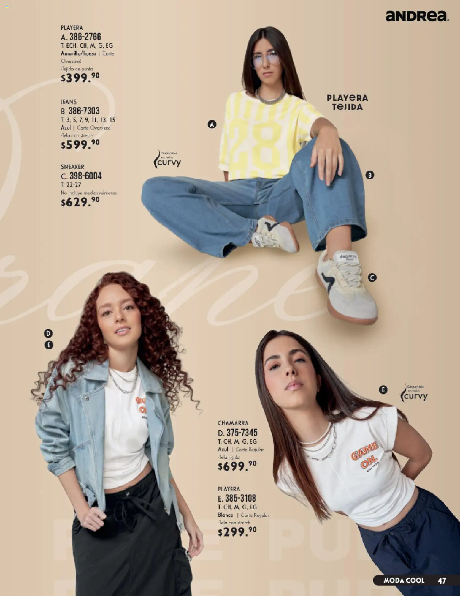 Nuevas ofertas de Andrea válidas en toda la República Mexicana desde el 23/08/2026. ¡Encuentra las mejores ofertas en Andrea catálogo Vestir! | Página: 47 | Productos: Chamarra, Playera