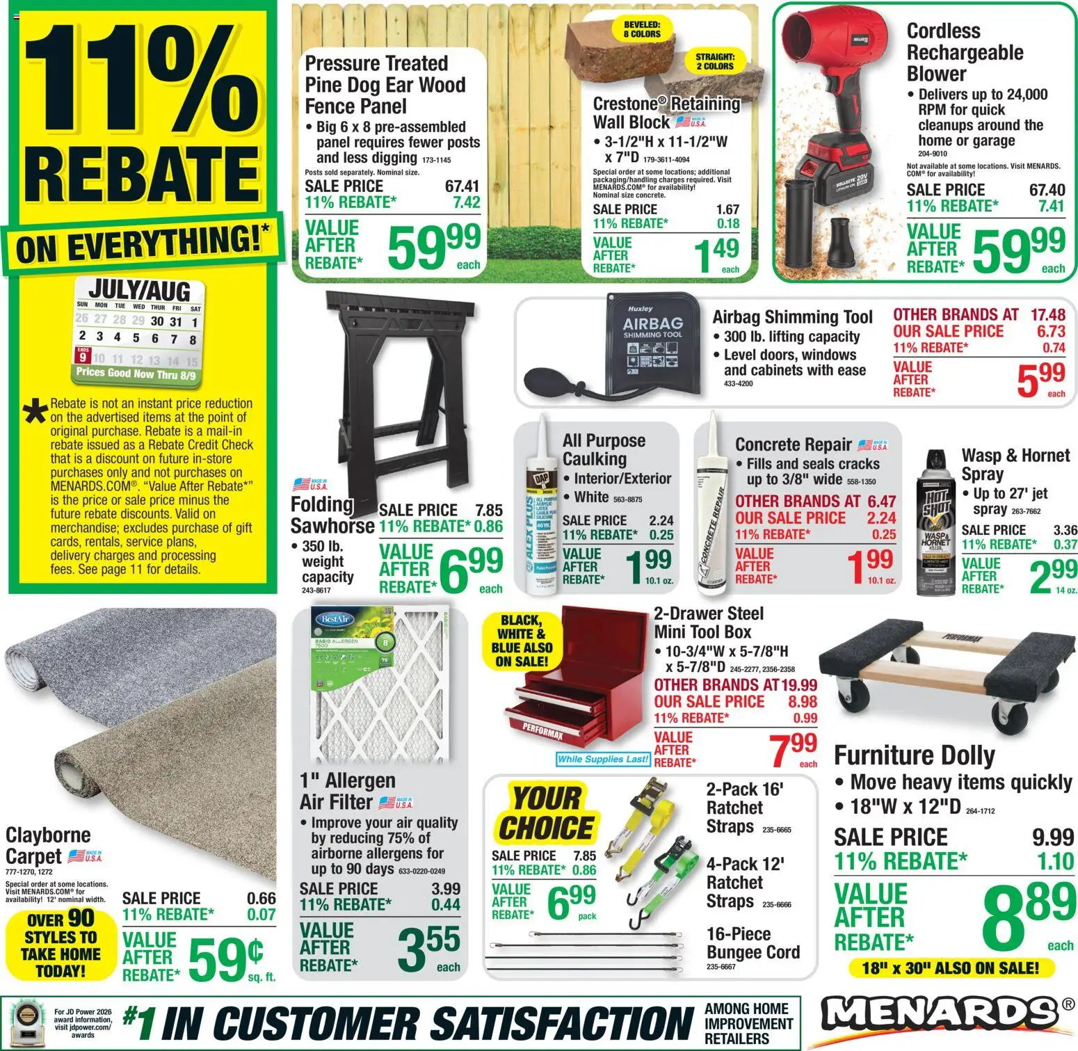 Menards Weekly Ad - valid from 07/30/2026 | Page: 1 | Products: Box, Carpet, Ratchet, Weight