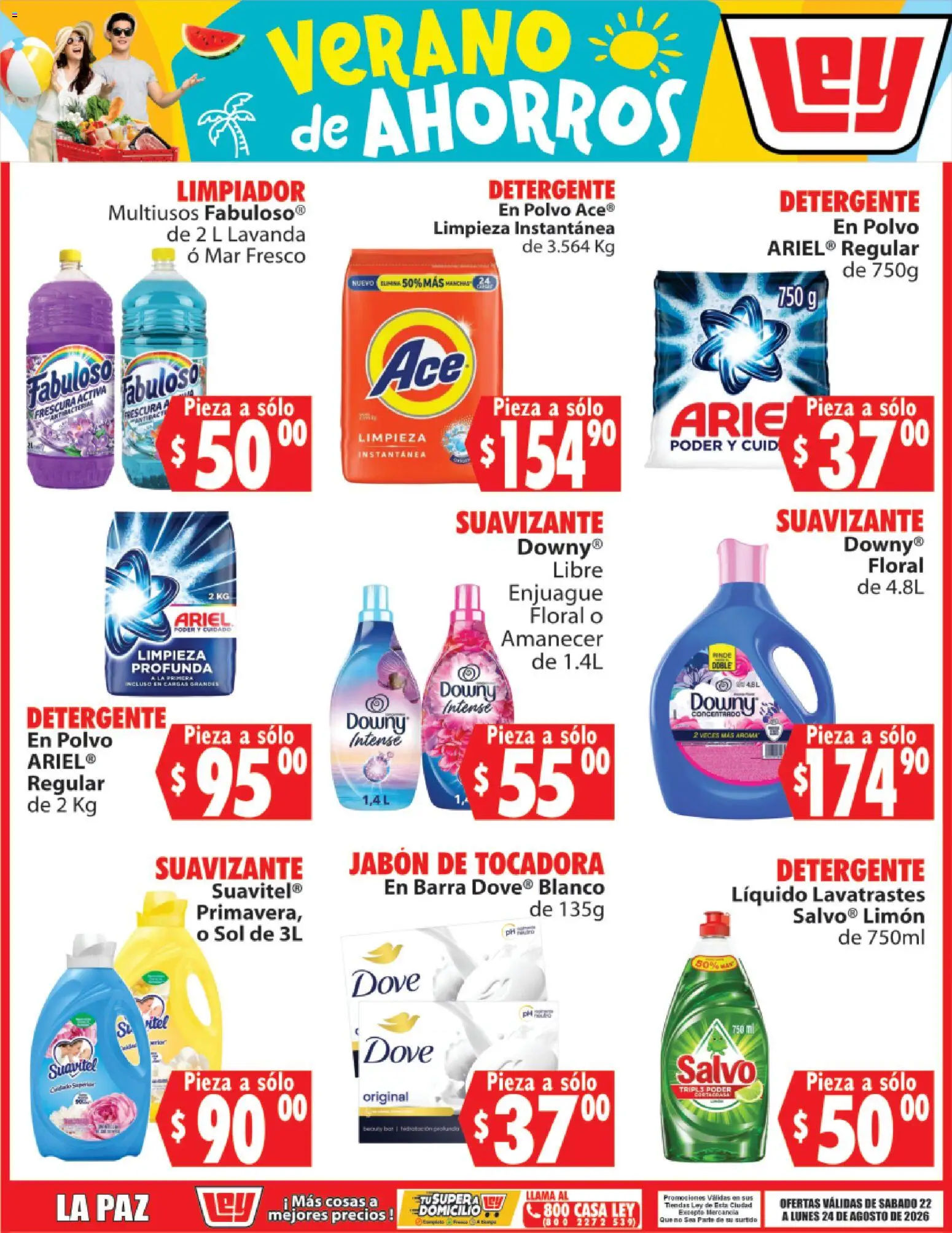 Nuevas ofertas de Casa Ley válidas en toda la República Mexicana desde el 22/08/2026. ¡Encuentra las mejores ofertas en Casa Ley folleto Verano de ahorros! | Página: 7 | Productos: Detergente, Limón, Suavizante, Jabón