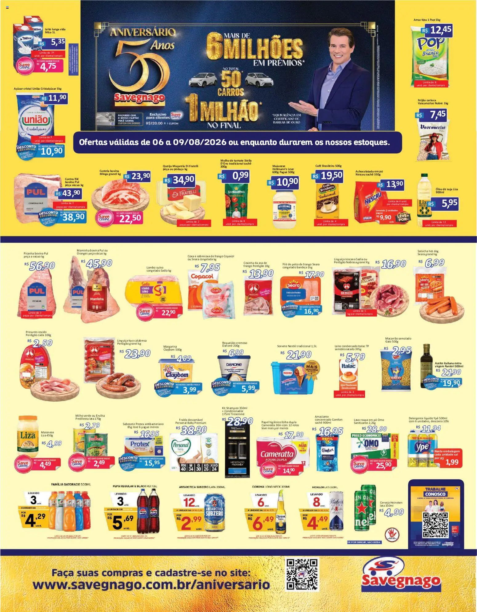 Savegnago Folheto - válido de 06/08/2026 | Página: 1 | Produtos: Salsicha, Linguiça, Sorvete, Papel higiênico