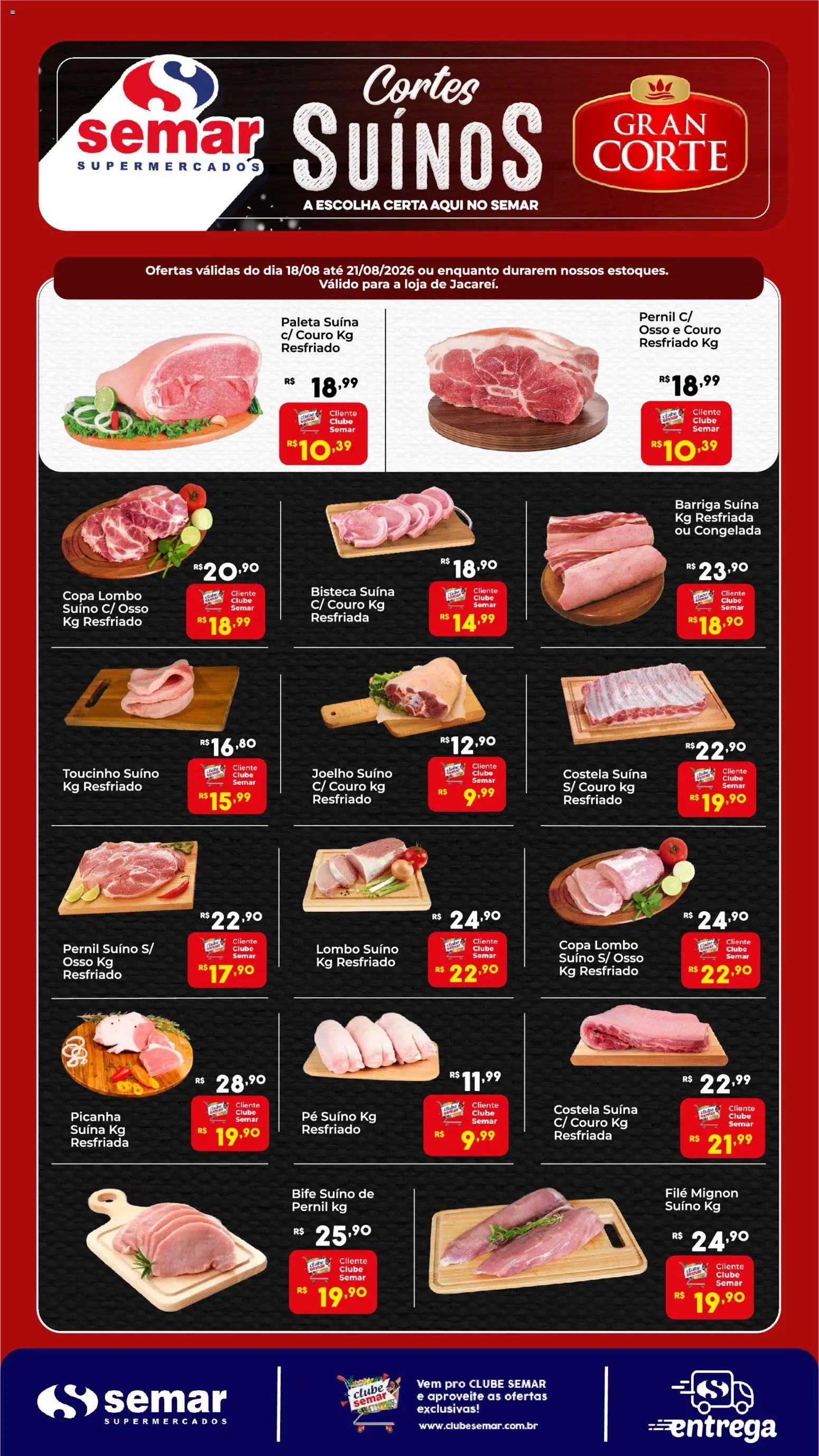 Semar Supermercado Folheto - válido de 18/08/2026 | Página: 1 | Produtos: Joelho suíno, Lombo, Copa, Bife suíno
