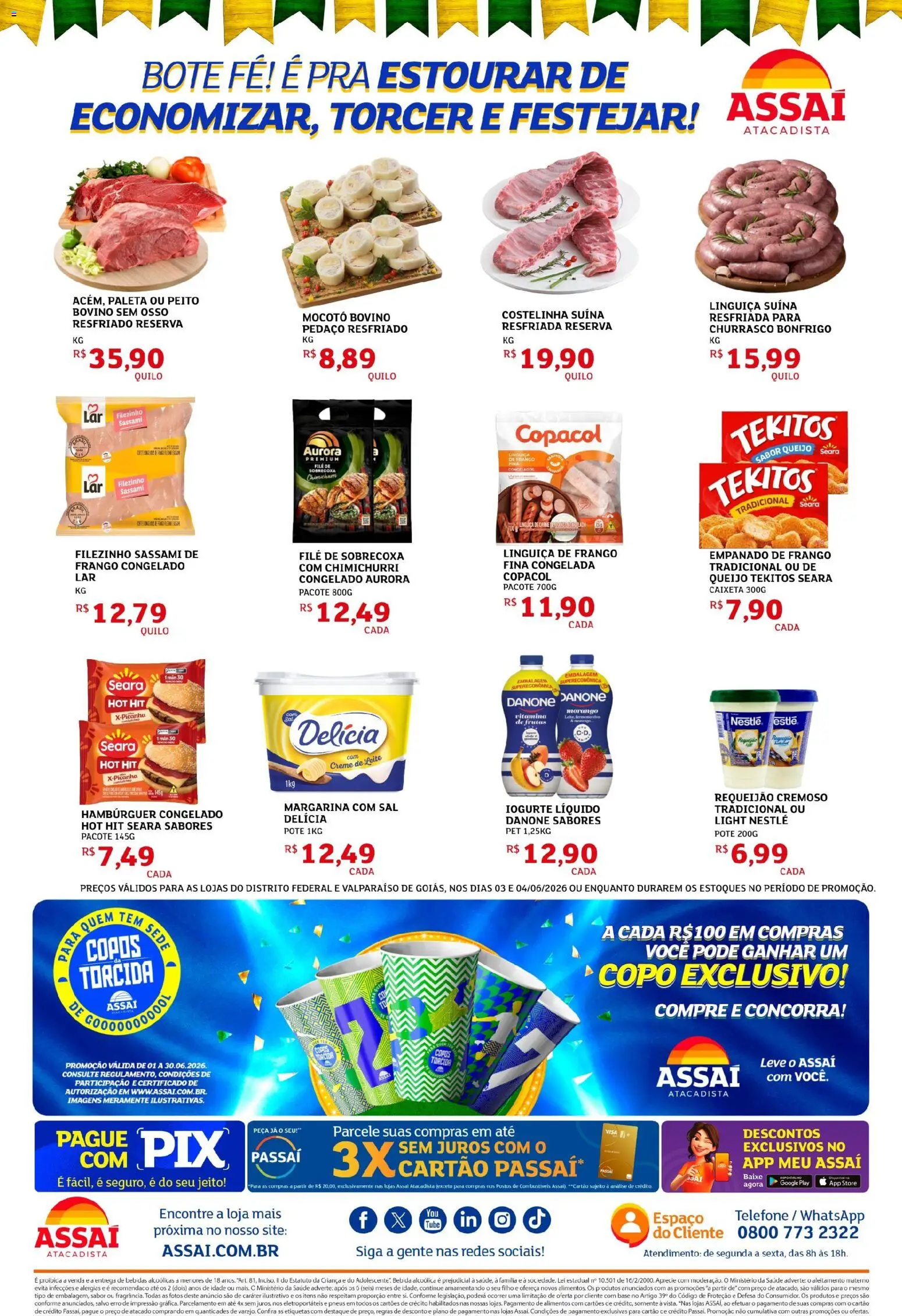 Assaí Atacadista Folheto - válido de 03.06.2026 | Página: 2 | Produtos: Linguiça, Leite, Queijo, Pneus