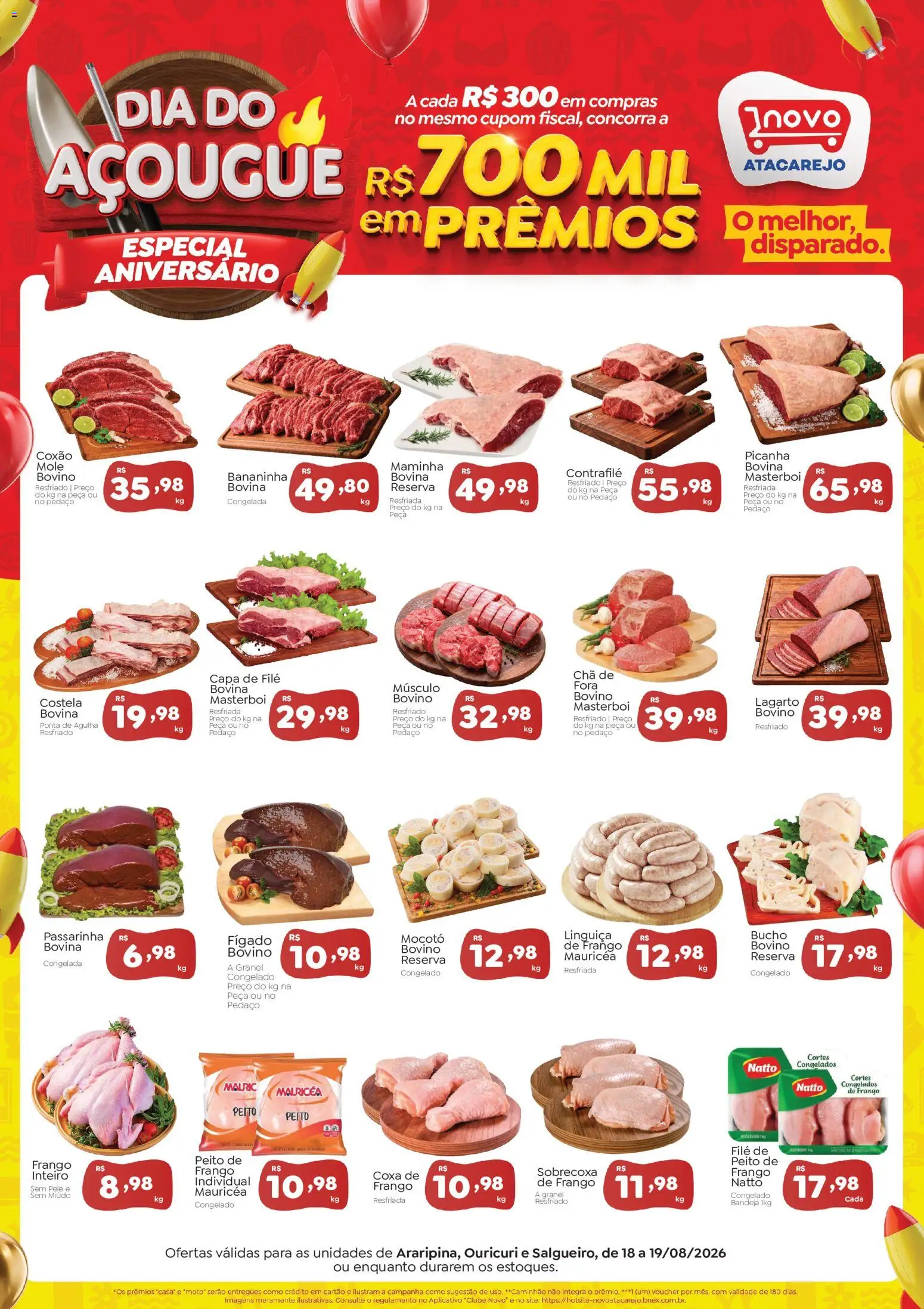Novo Atacarejo Folheto - válido de 18/08/2026 | Página: 1 | Produtos: Sobrecoxa de frango, Linguiça, Bandeja, Fígado