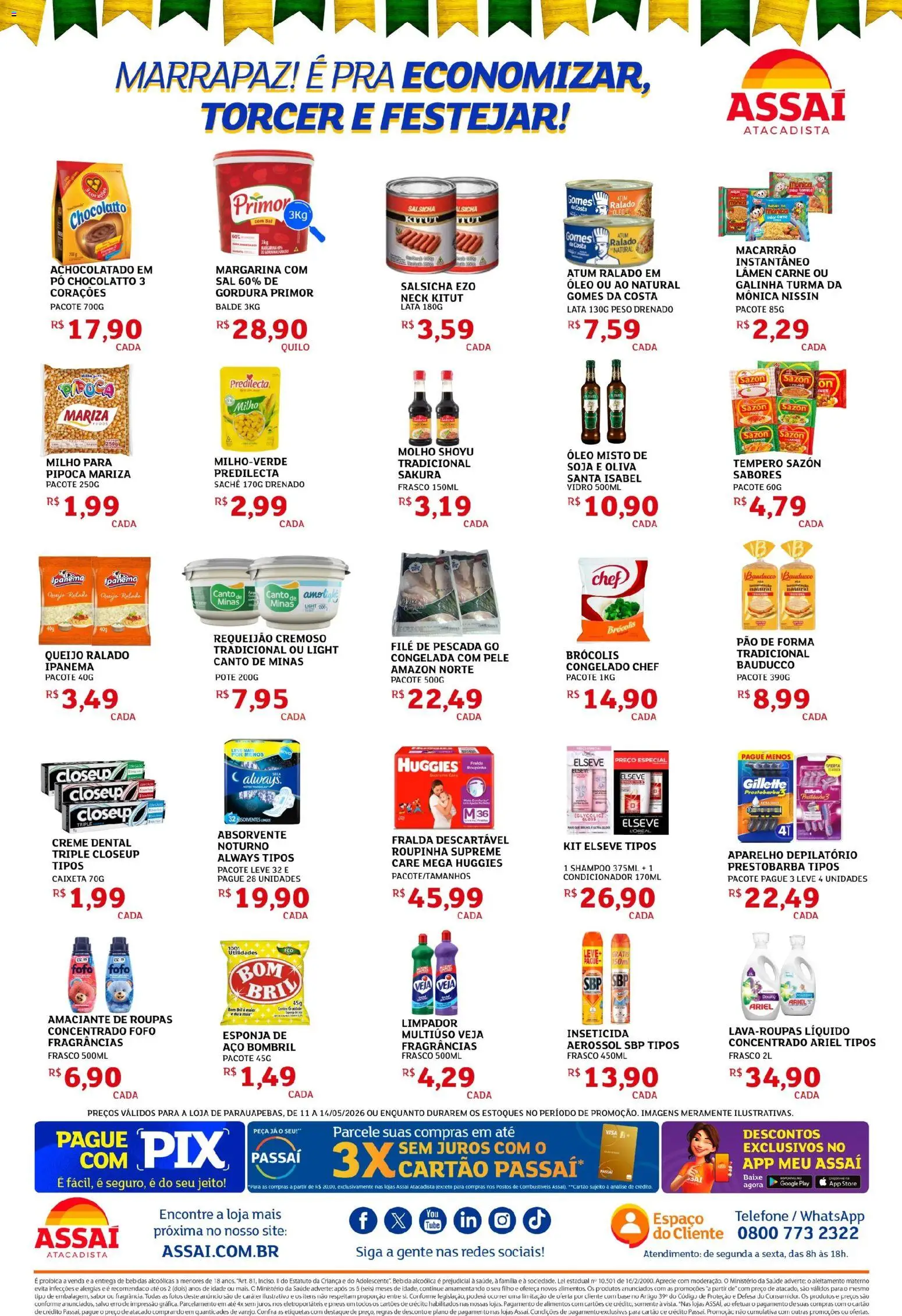 Assaí Atacadista Folheto - válido de 11.05.2026 | Página: 2 | Produtos: Salsicha, Brócolis, Sal, Creme dental