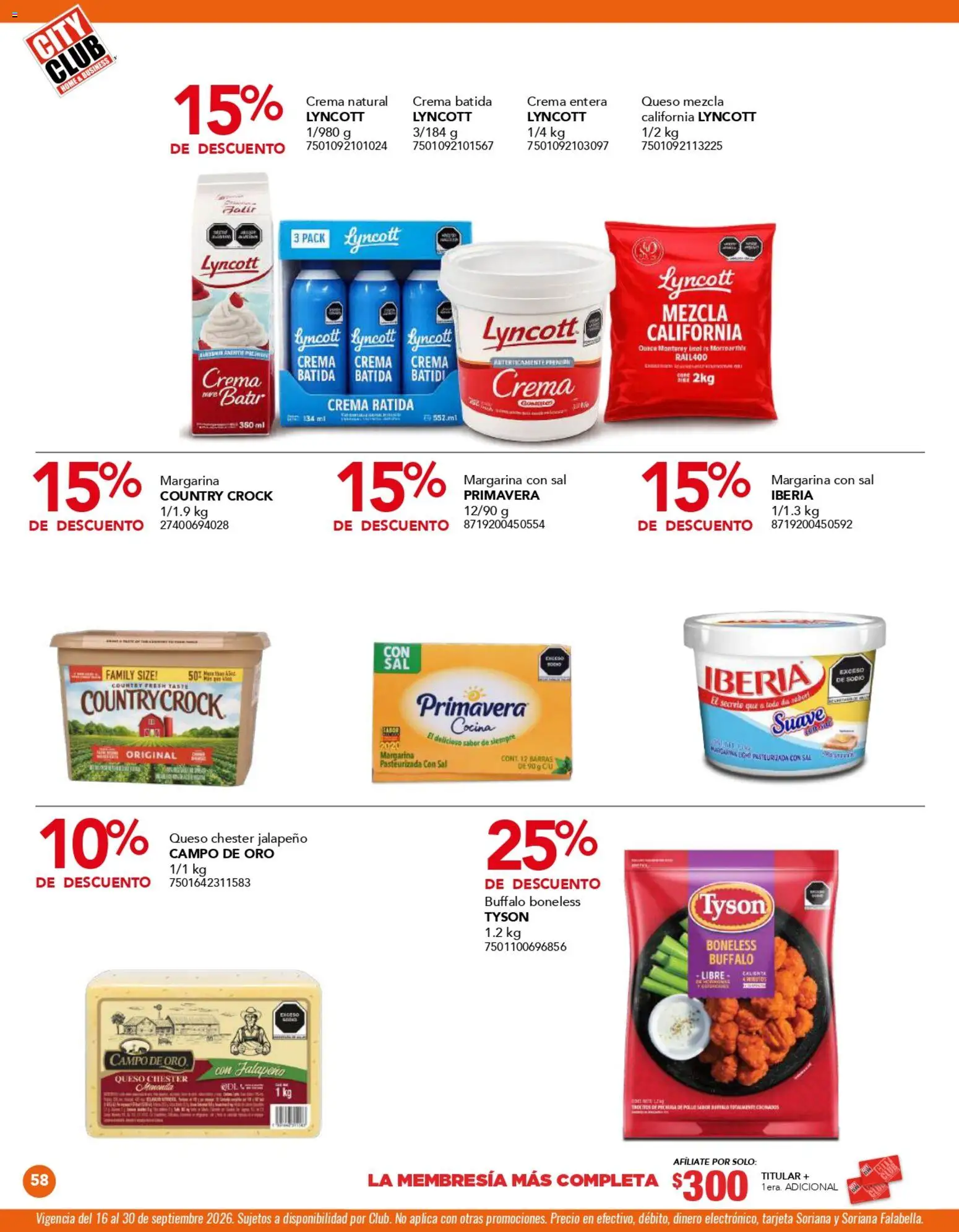 Nuevas ofertas de City Club válidas en toda la República Mexicana desde el 01/09/2026. ¡Encuentra las mejores ofertas en City Club catálogo! | Página: 58 | Productos: Sal, Crema, Margarina, Crema batida