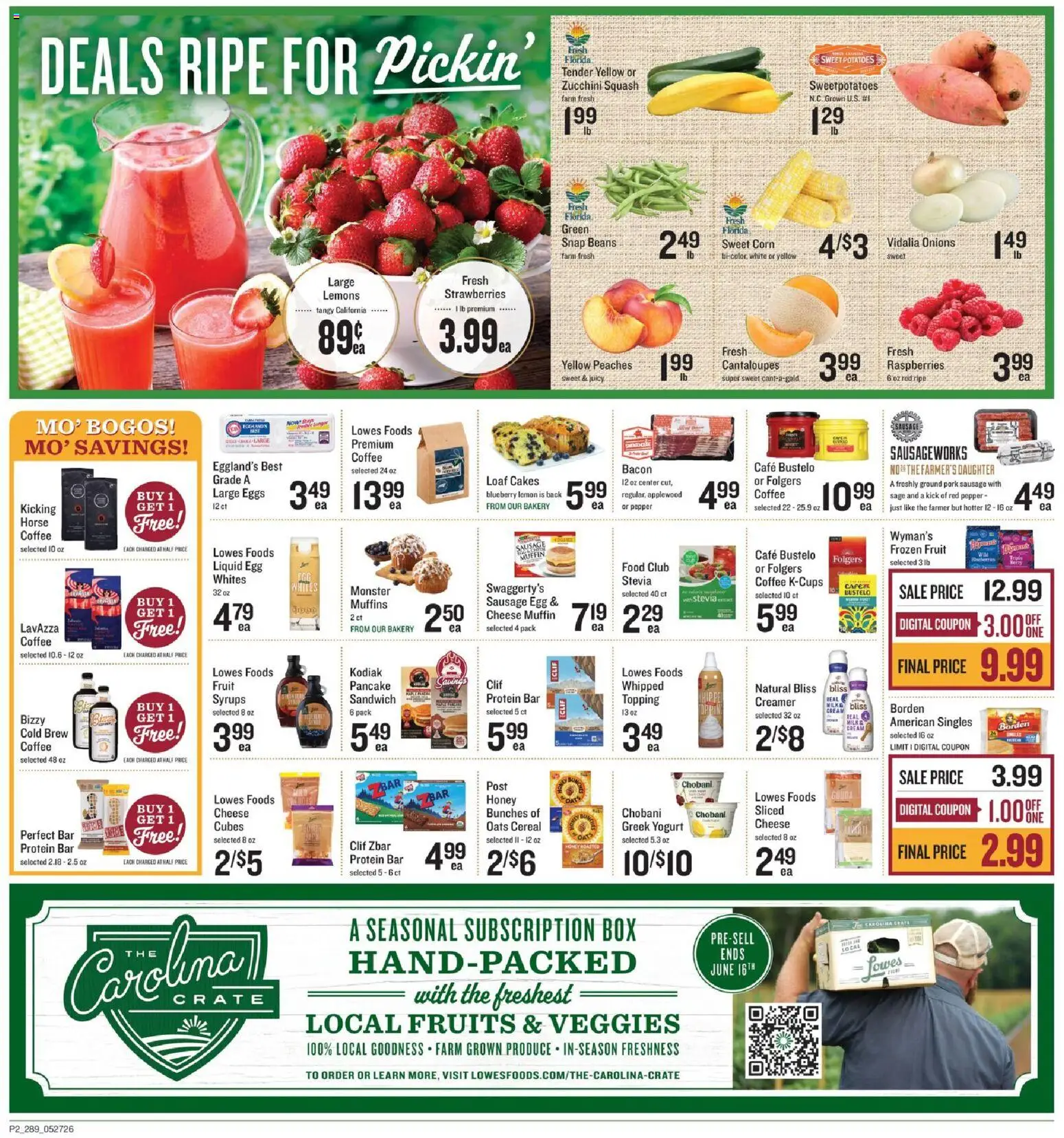 Lowes Foods Weekly Ad - GA - valid from 27.05.2026 | Page: 2 | Products: Cantaloupes, Squash, Potatoes, Muffin