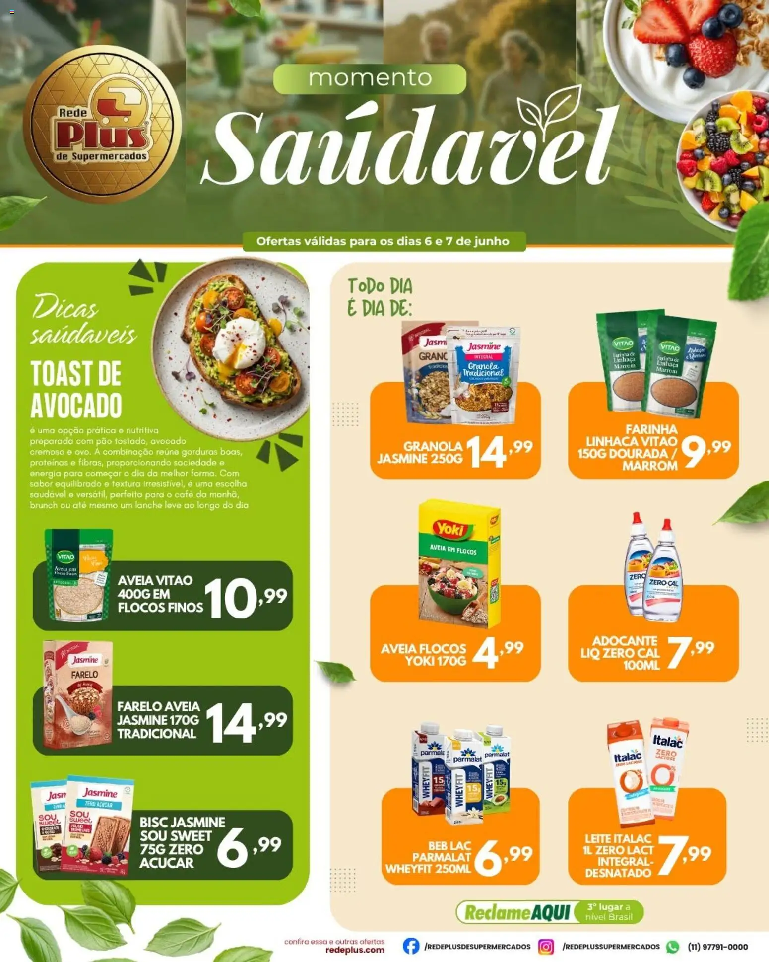 Rede Plus Supermercados Folheto - válido de 06.06.2026 | Página: 2 | Produtos: Linhaça, Adoçante, Granola, Flocos