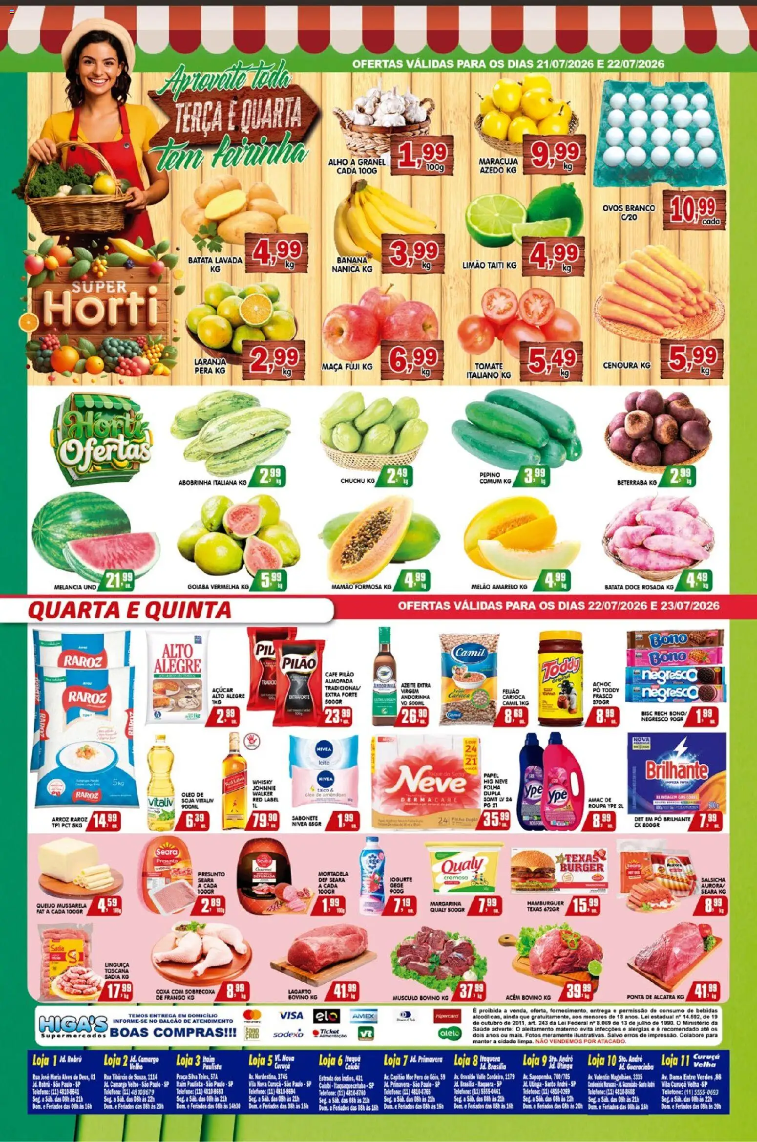 Higa's Supermercado Folheto - válido de 22/07/2026 | Página: 4 | Produtos: Maracujá, Almofada, Presunto, Hambúrguer