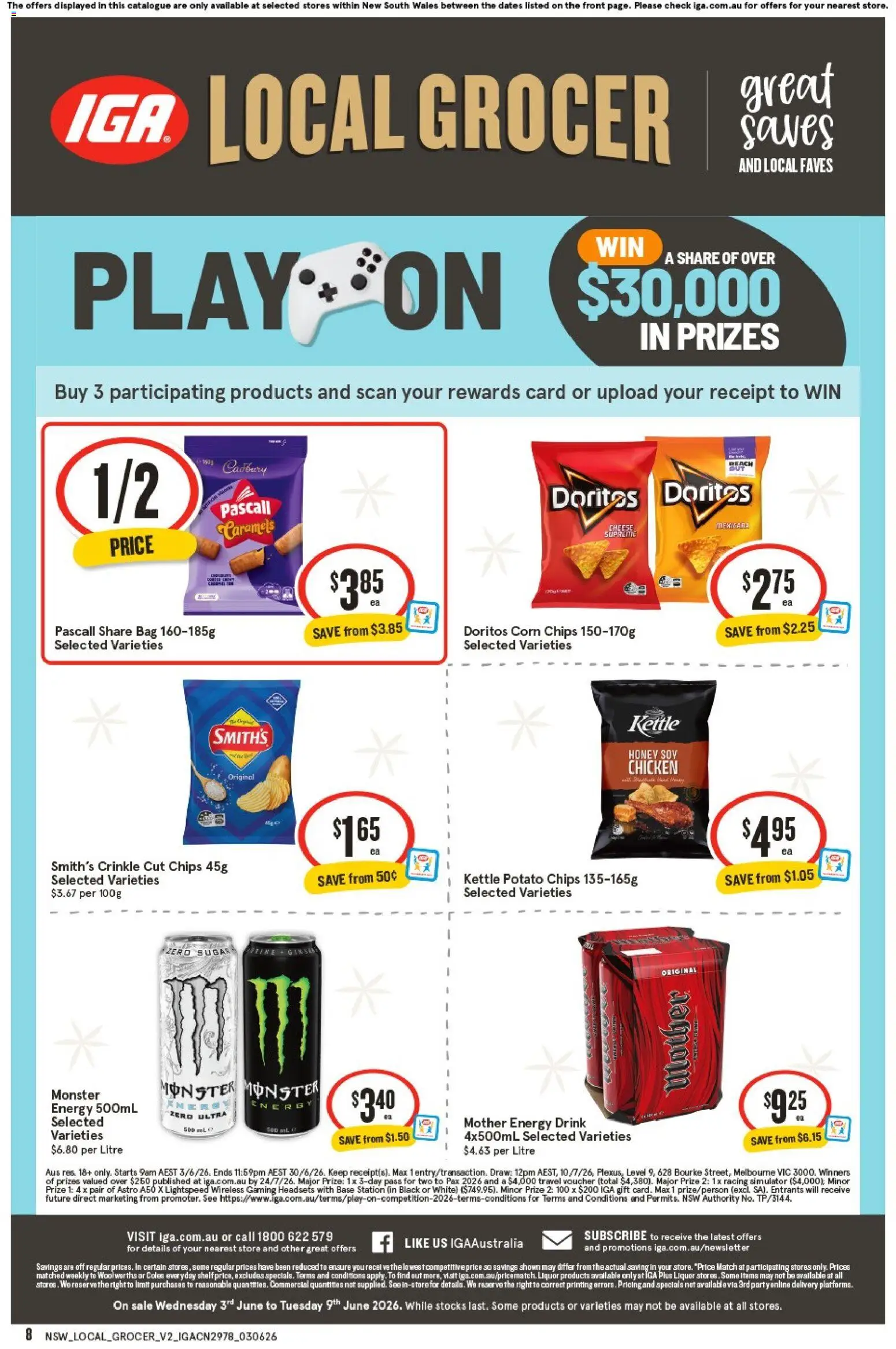 IGA catalogue - valid from 03.06.2026 | Page: 2 | Products: Energy drink, Sugar, Peach, Kettle