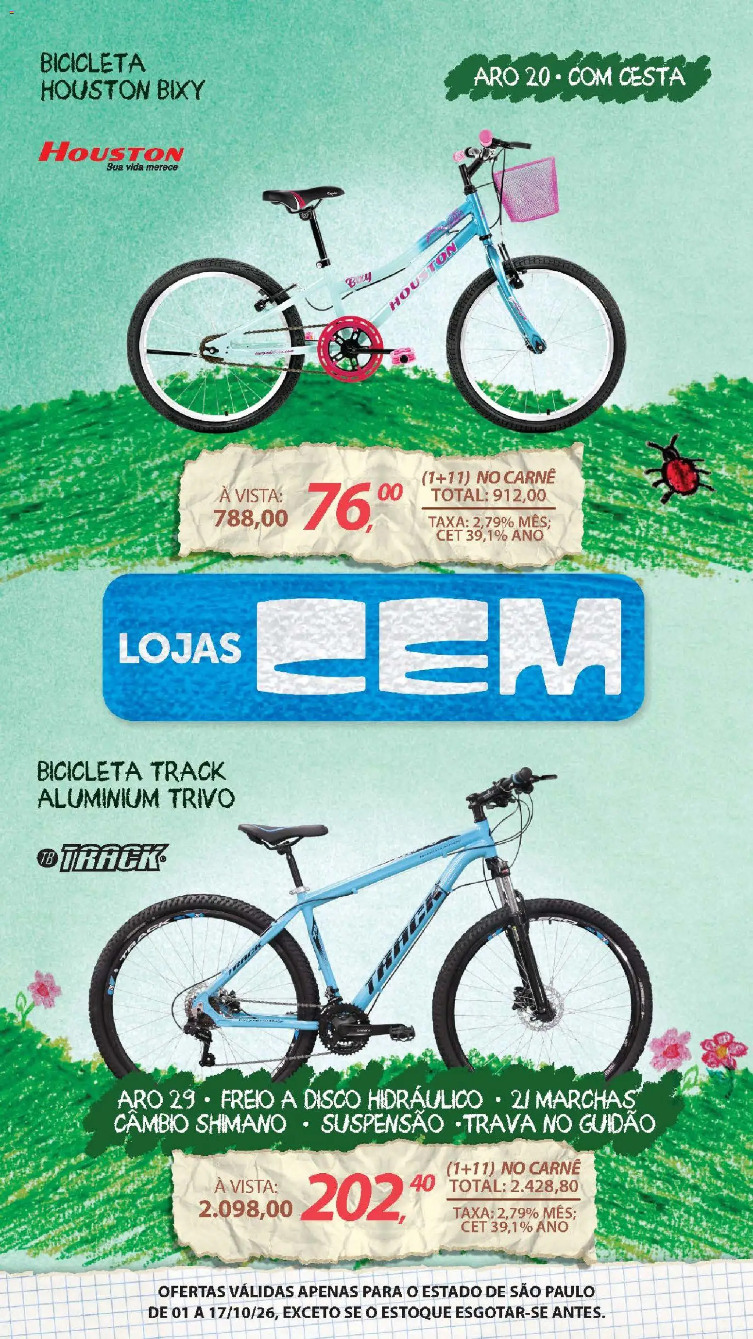 Lojas Cem Folheto - válido de 01/10/2026 | Página: 13 | Produtos: Bicicleta, Cesta, Carne, Disco