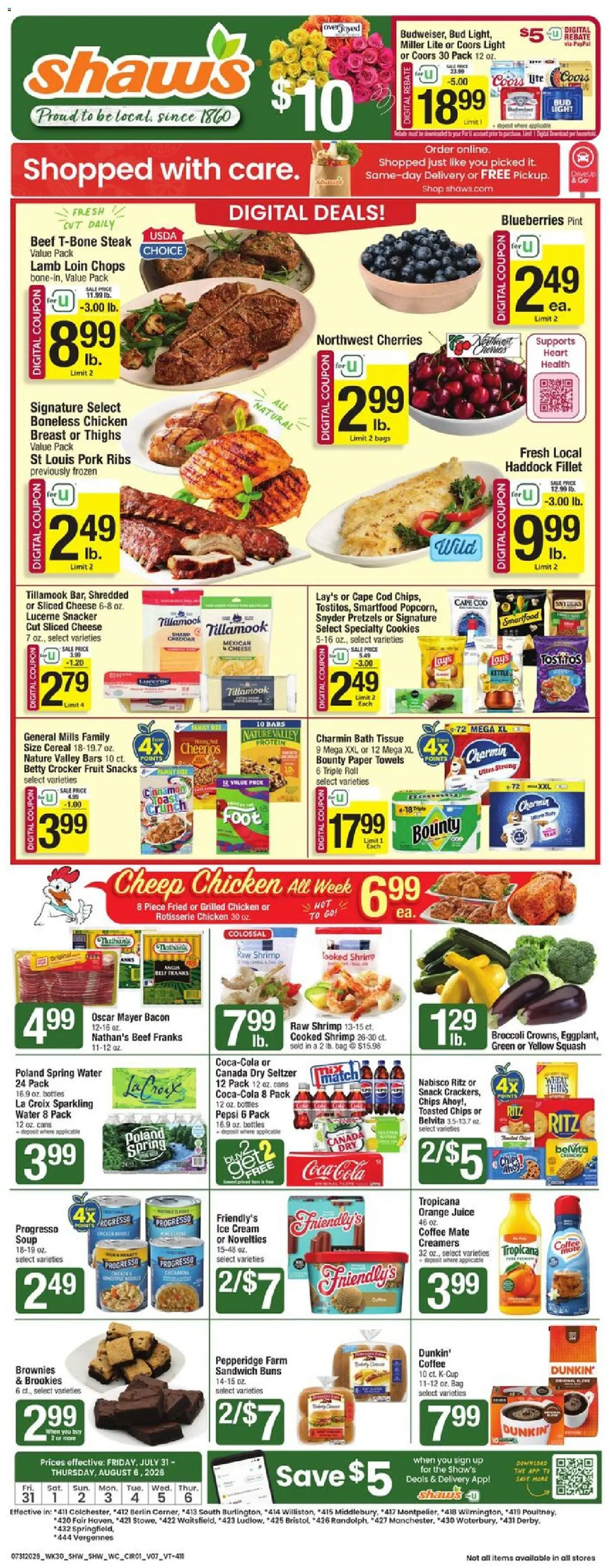 Shaw's Weekly Ad - VT - valid from 07/31/2026 | Page: 1 | Products: Cherries, Bath, Juice, Ice cream