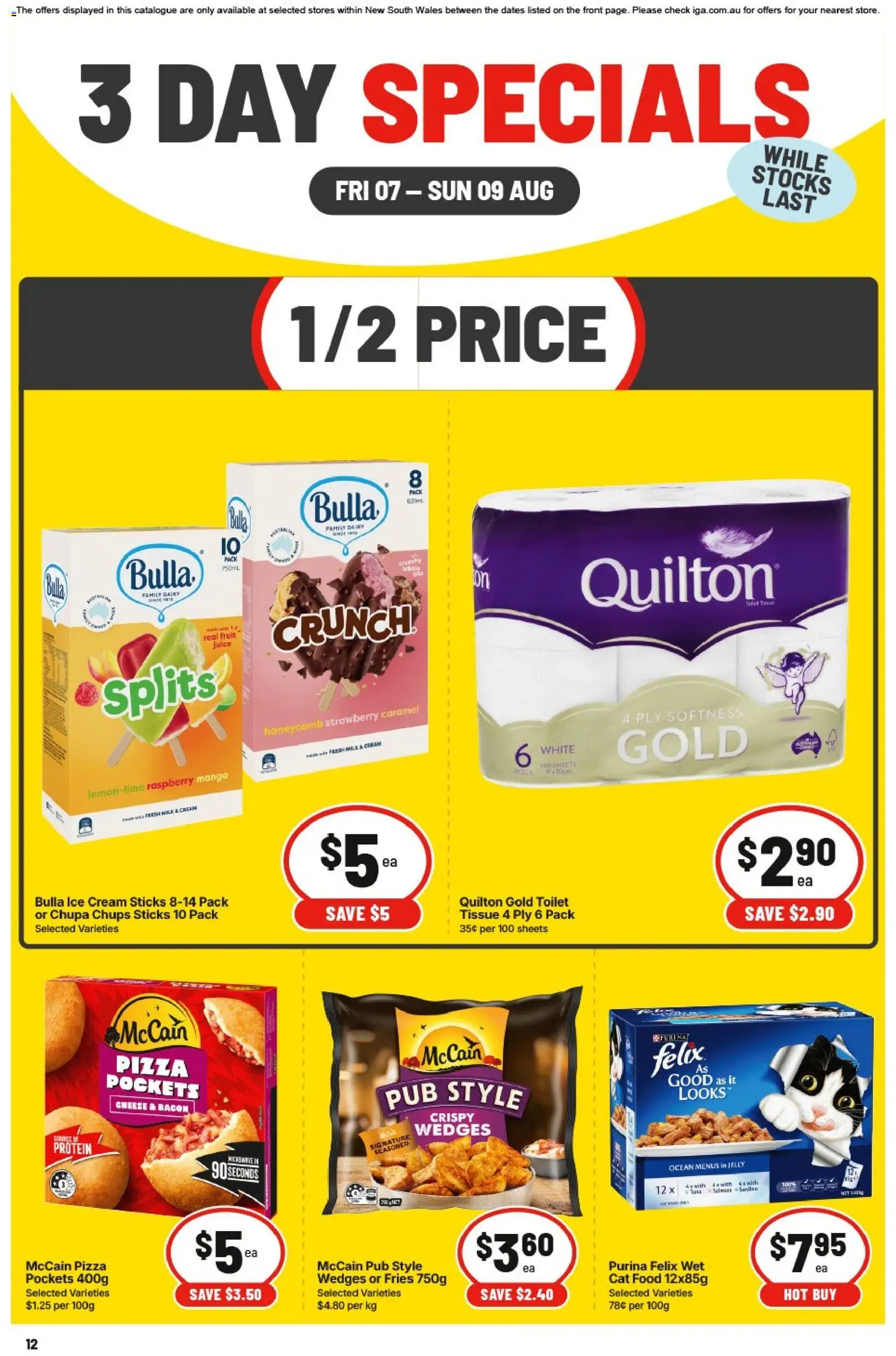 IGA catalogue - valid from 07/08/2026 | Page: 4 | Products: Bacon, Milk, Juice, Ice cream