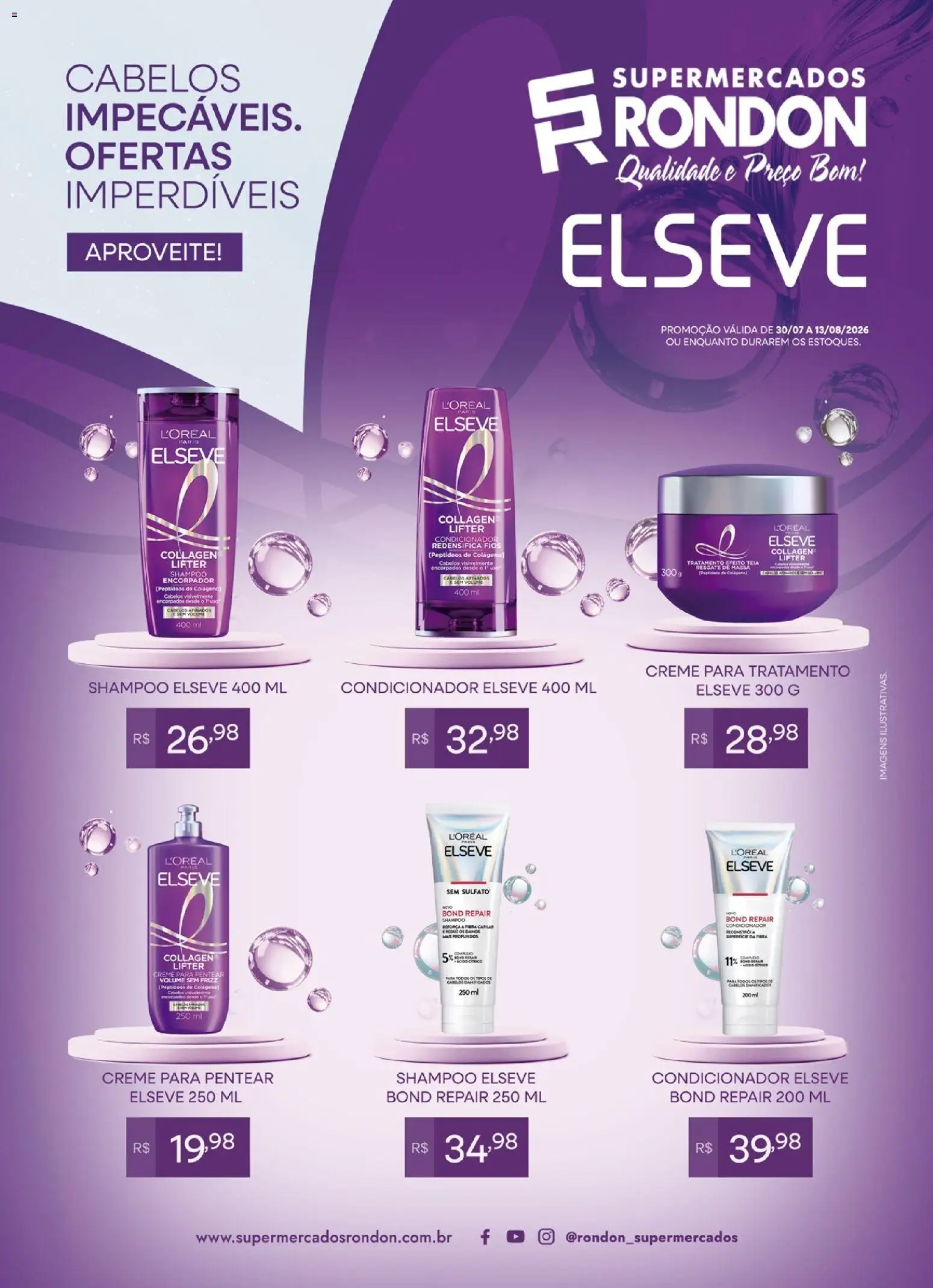Supermercados Rondon Folheto - válido de 30/07/2026 | Página: 1 | Produtos: Tela, Massa, Creme, Creme para pentear