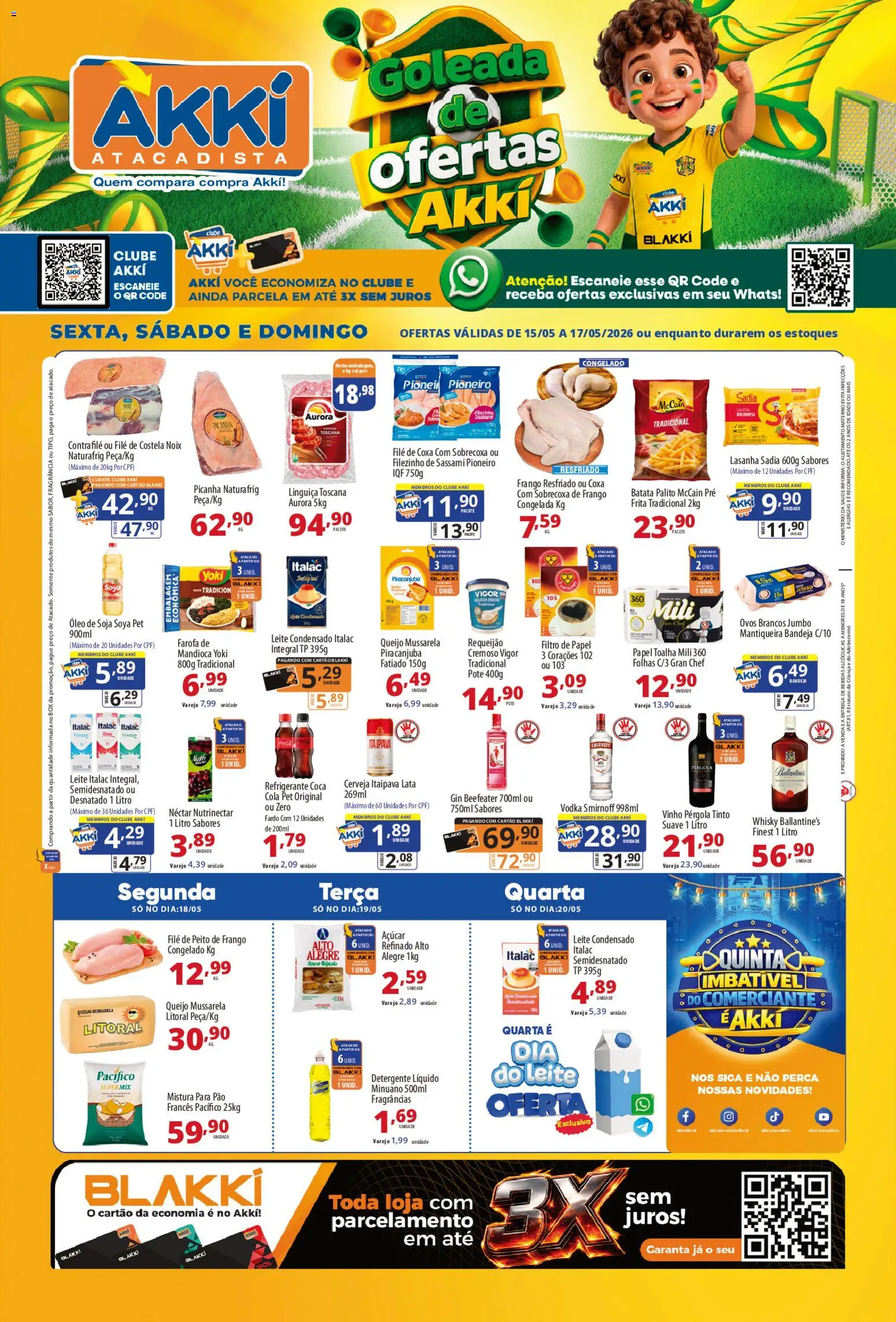 Akki Atacadista Folheto - válido de 15.05.2026 | Página: 1 | Produtos: Filtro de papel, Picanha, Queijo, Leite condensado