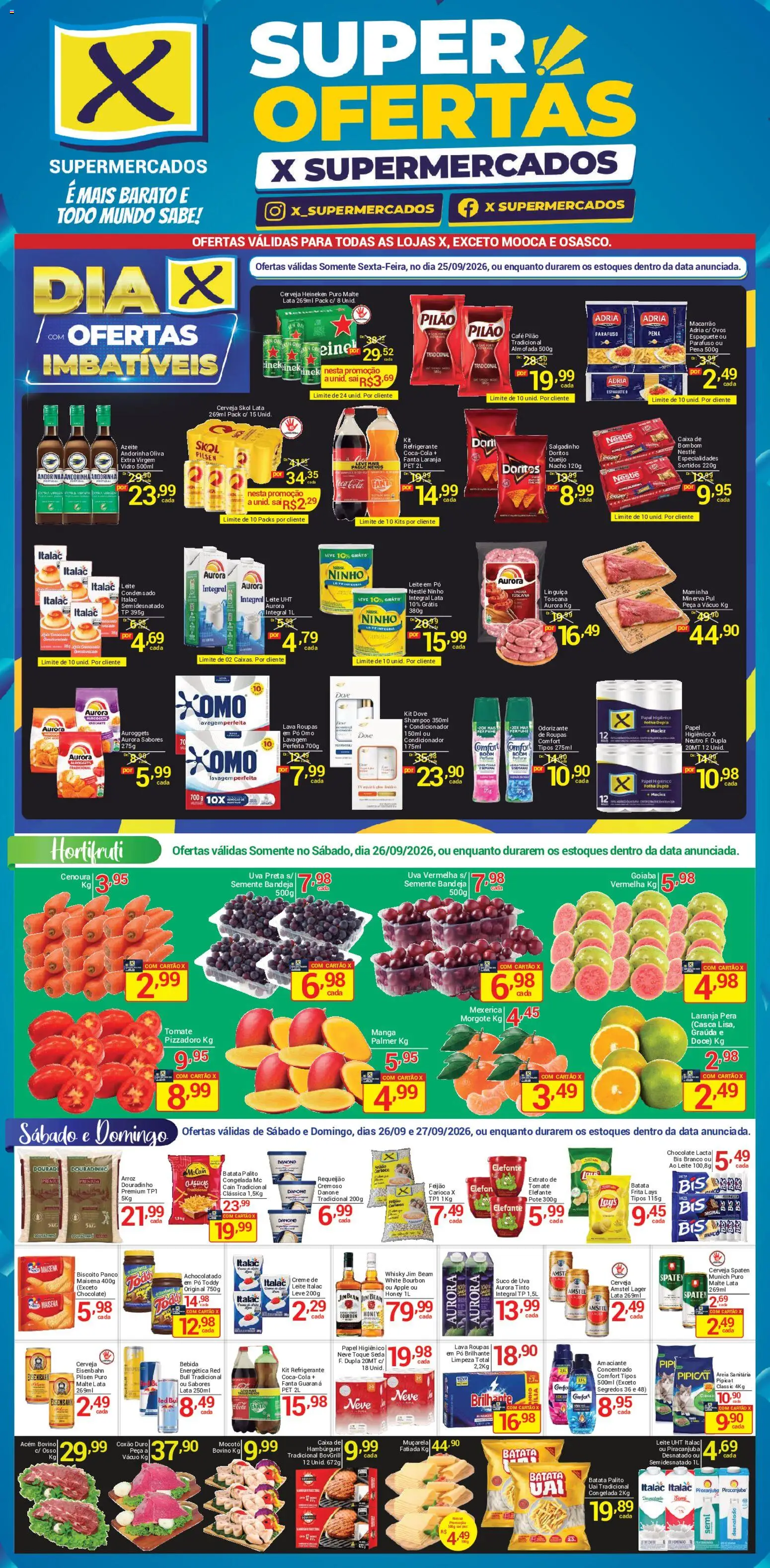 X Supermercados Folheto - válido de 25/09/2026 | Página: 1 | Produtos: Shampoo, Tomate, Leite integral, Refrigerante