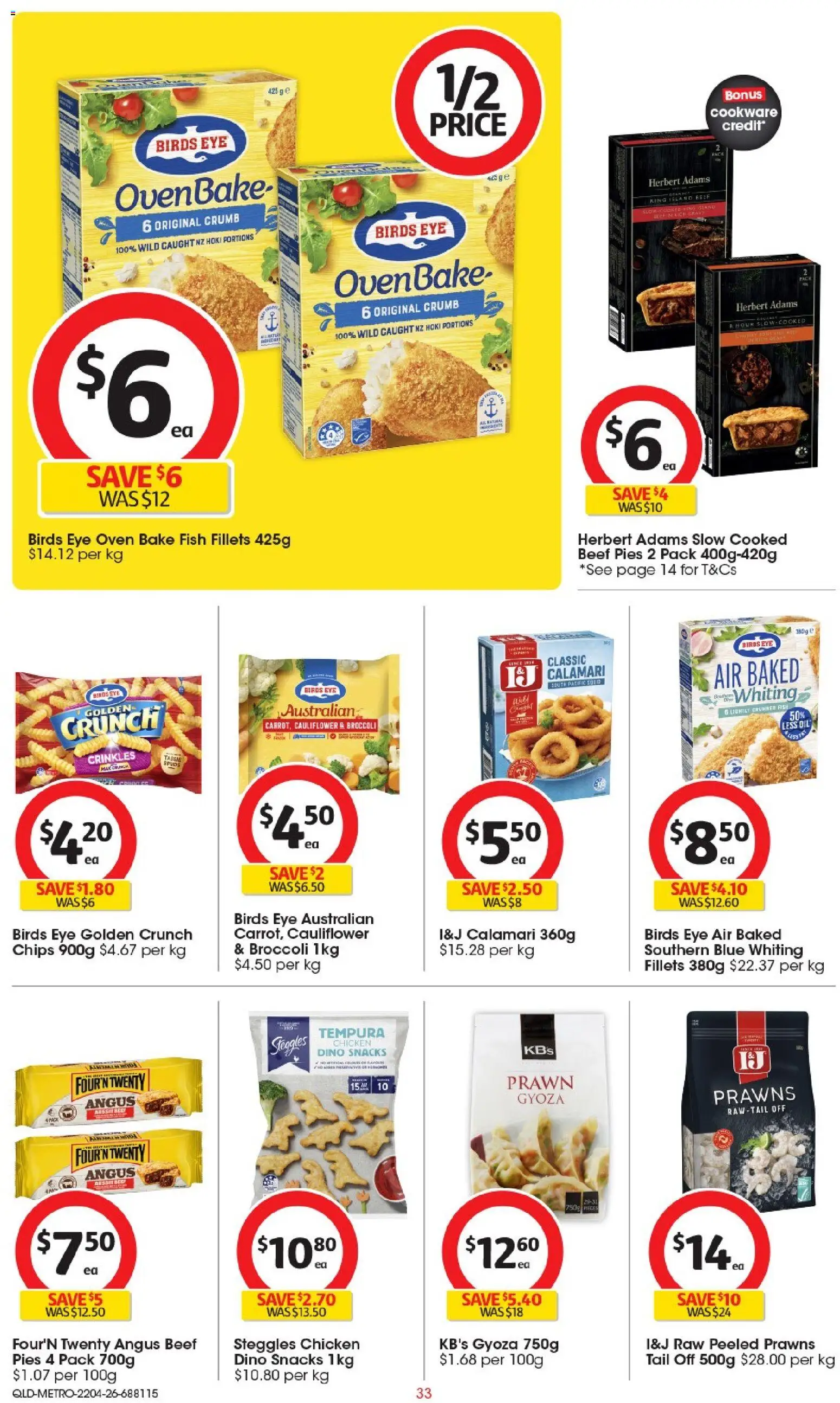 Coles catalogue - valid from 22.04.2026 | Page: 33 | Products: Chips, Prawns, Pies, Oven