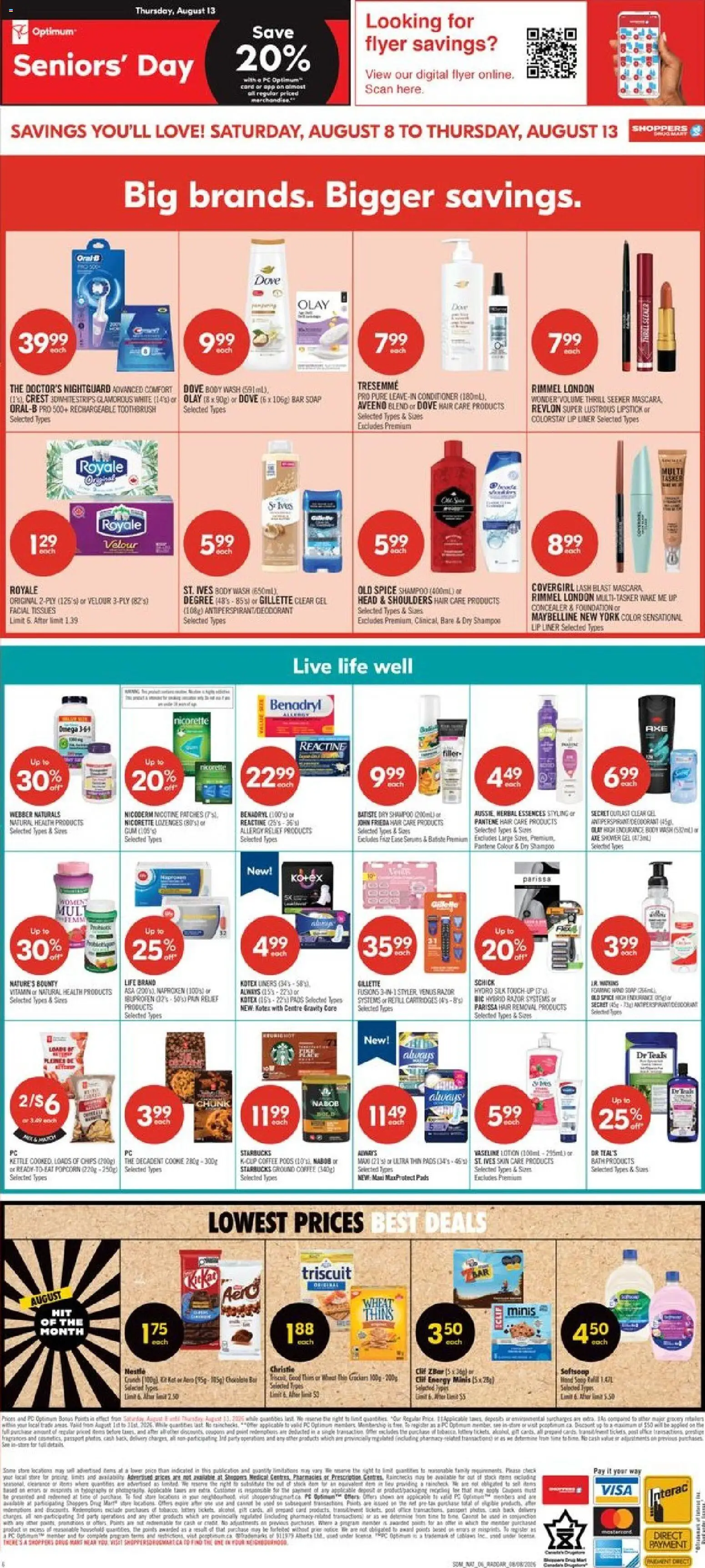 Shoppers flyer valid from Aug 7, 2026 | Page: 2 | Products: Chips, Toothbrush, Body wash, Omega 3
