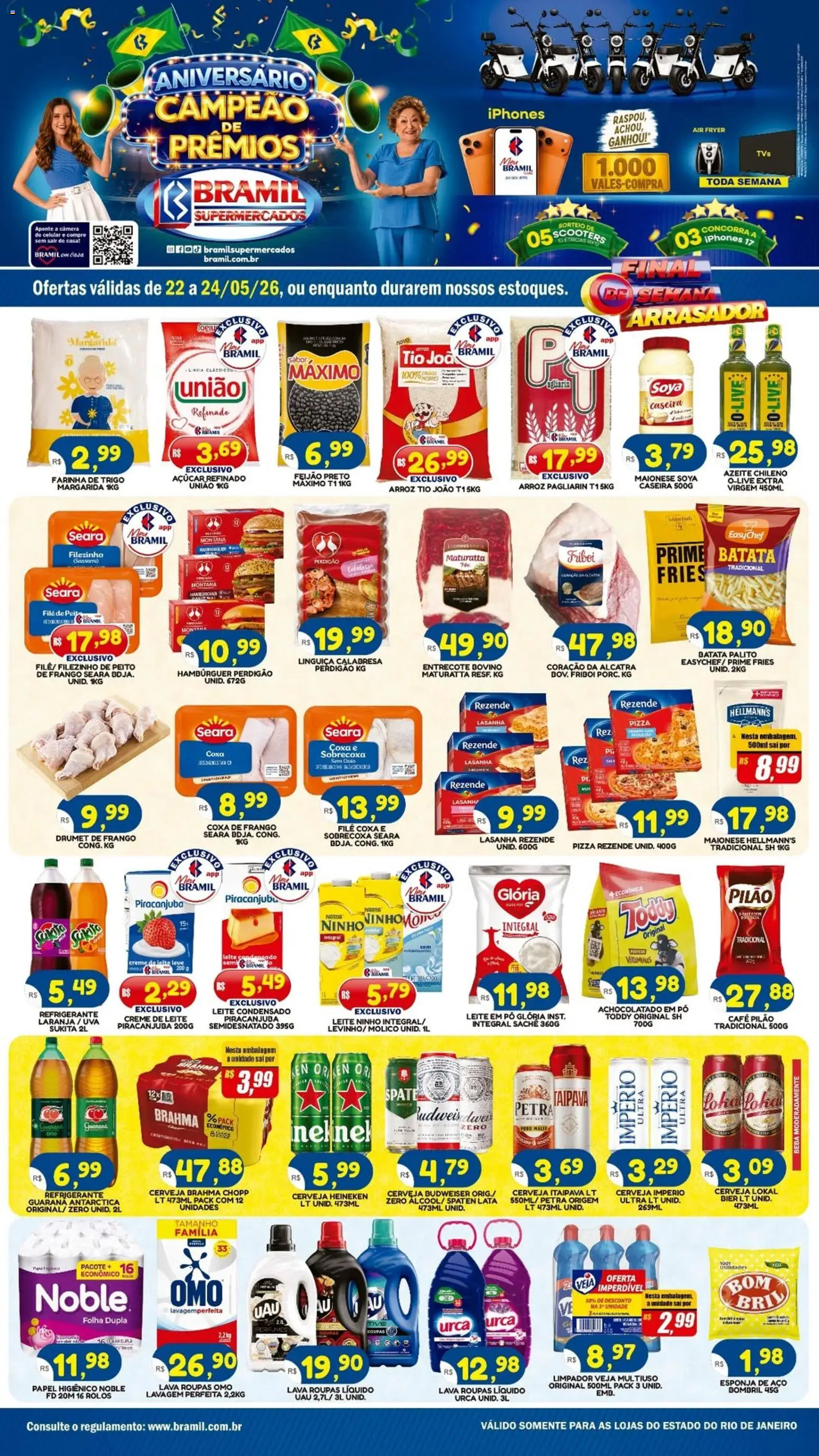 Bramil Supermercados Folheto - válido de 22.05.2026 | Página: 1 | Produtos: Farinha de trigo, Alcatra, Coxa de frango, Roupas