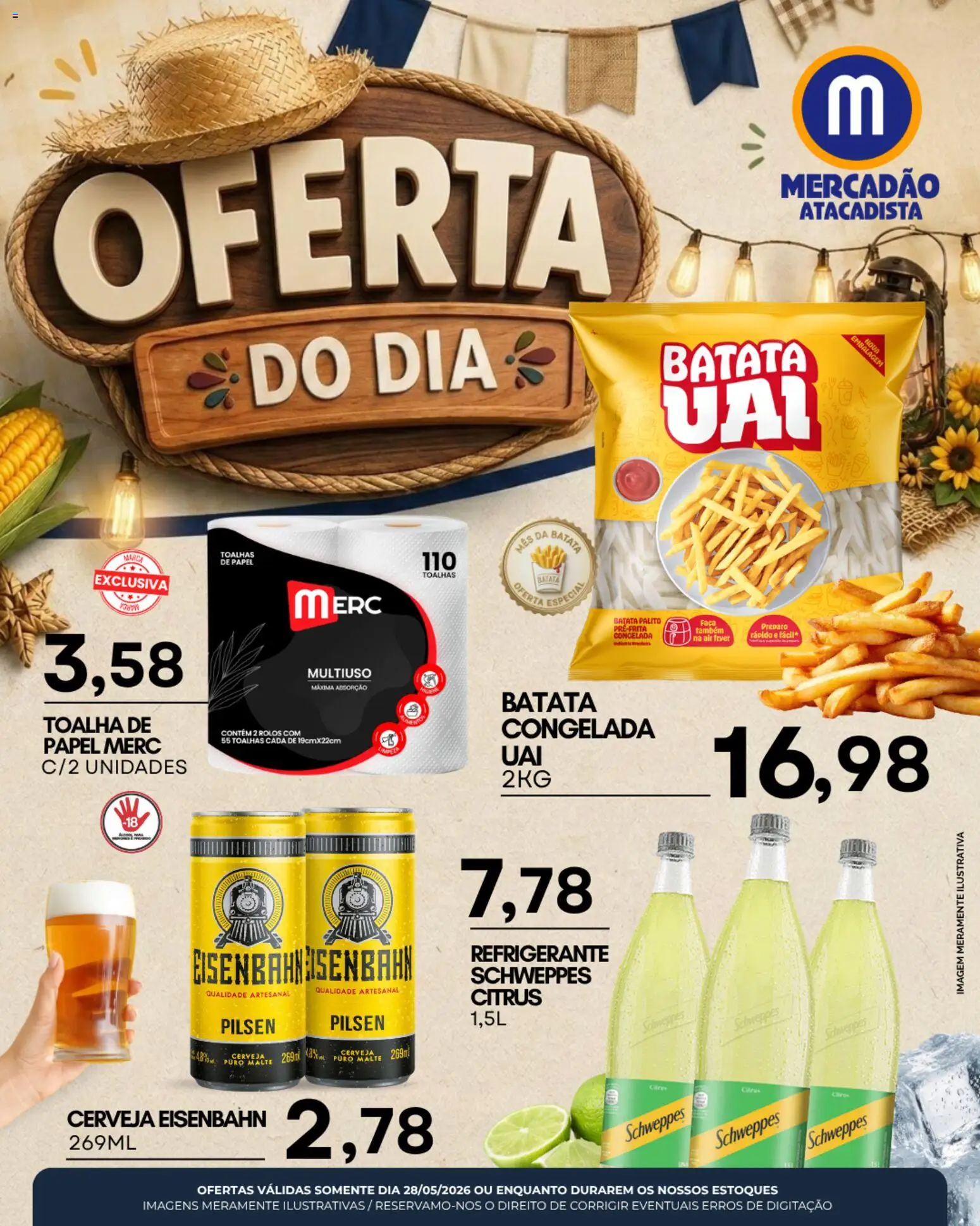 Mercadão Atacadista Folheto - válido de 28.05.2026 | Página: 1 | Produtos: Eisenbahn, Faca, Cerveja, Batata