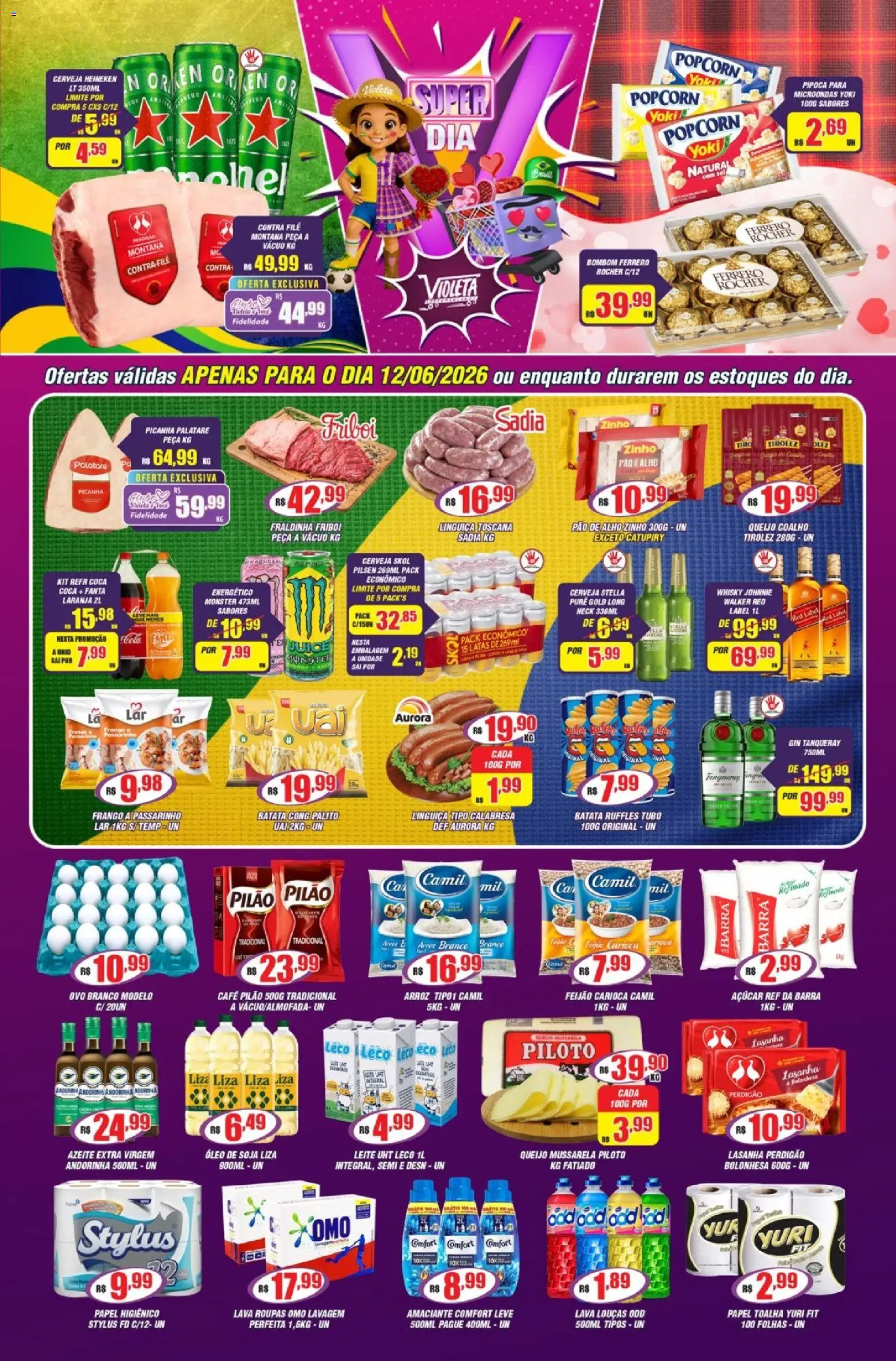 Violeta Supermercados Folheto - válido de 12.06.2026 | Página: 1 | Produtos: Fanta, Leite, Pão, Café