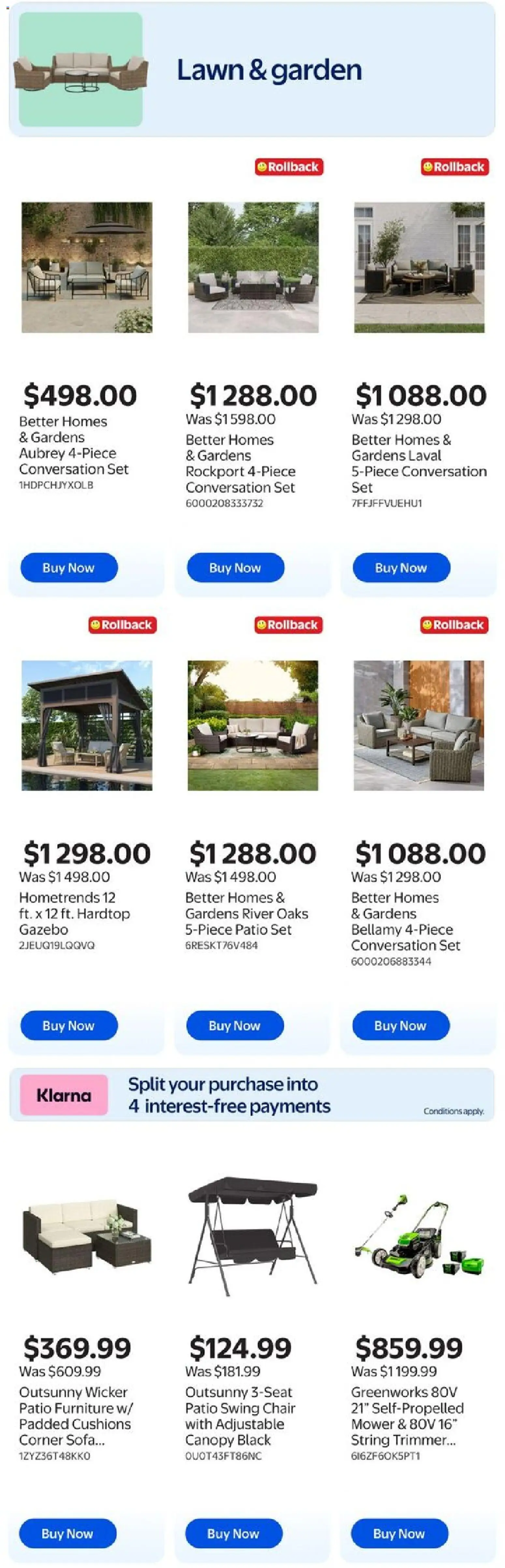 Walmart flyer valid from 07.05.2026 | Page: 2 | Products: Mower, Sofa, Chair