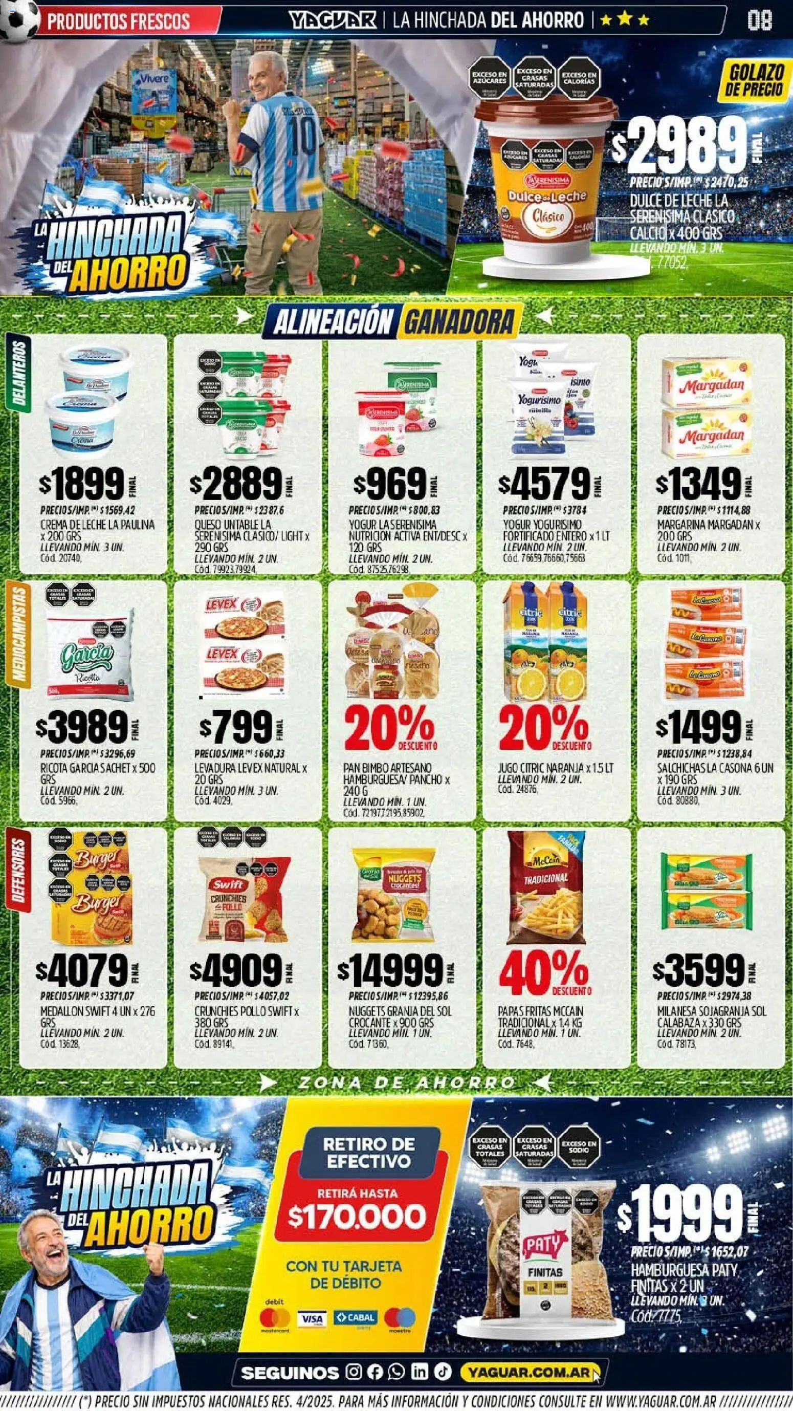 Yaguar - Oferta Semanal Neuquen │ válido desde el 08.06.2026 | Página: 8 | Productos: Milanesa, Leche, Queso, Crema
