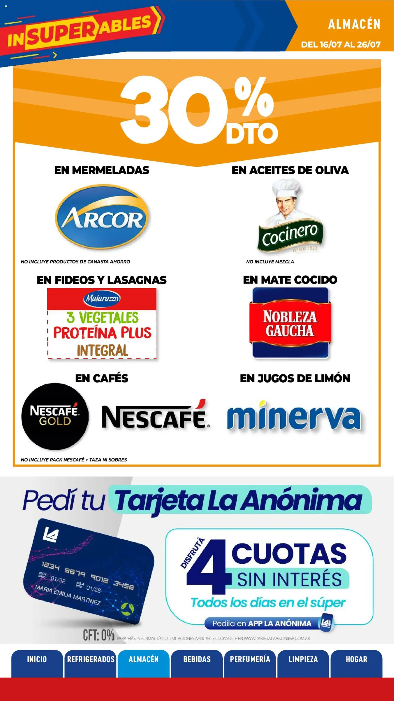 La Anonima catálogo │ válido desde el 16/07/2026 | Página: 10 | Productos: Limón, Fideos, Mate cocido, Canasta