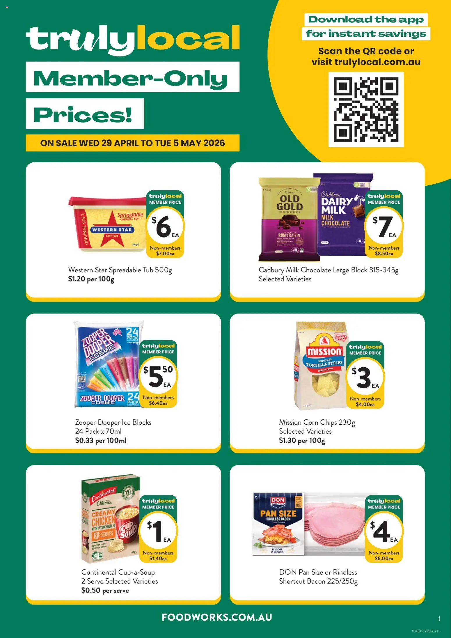 Foodworks catalogue - valid from 29.04.2026 | Page: 1 | Products: Dairy, Chocolate, Noodles, Rum