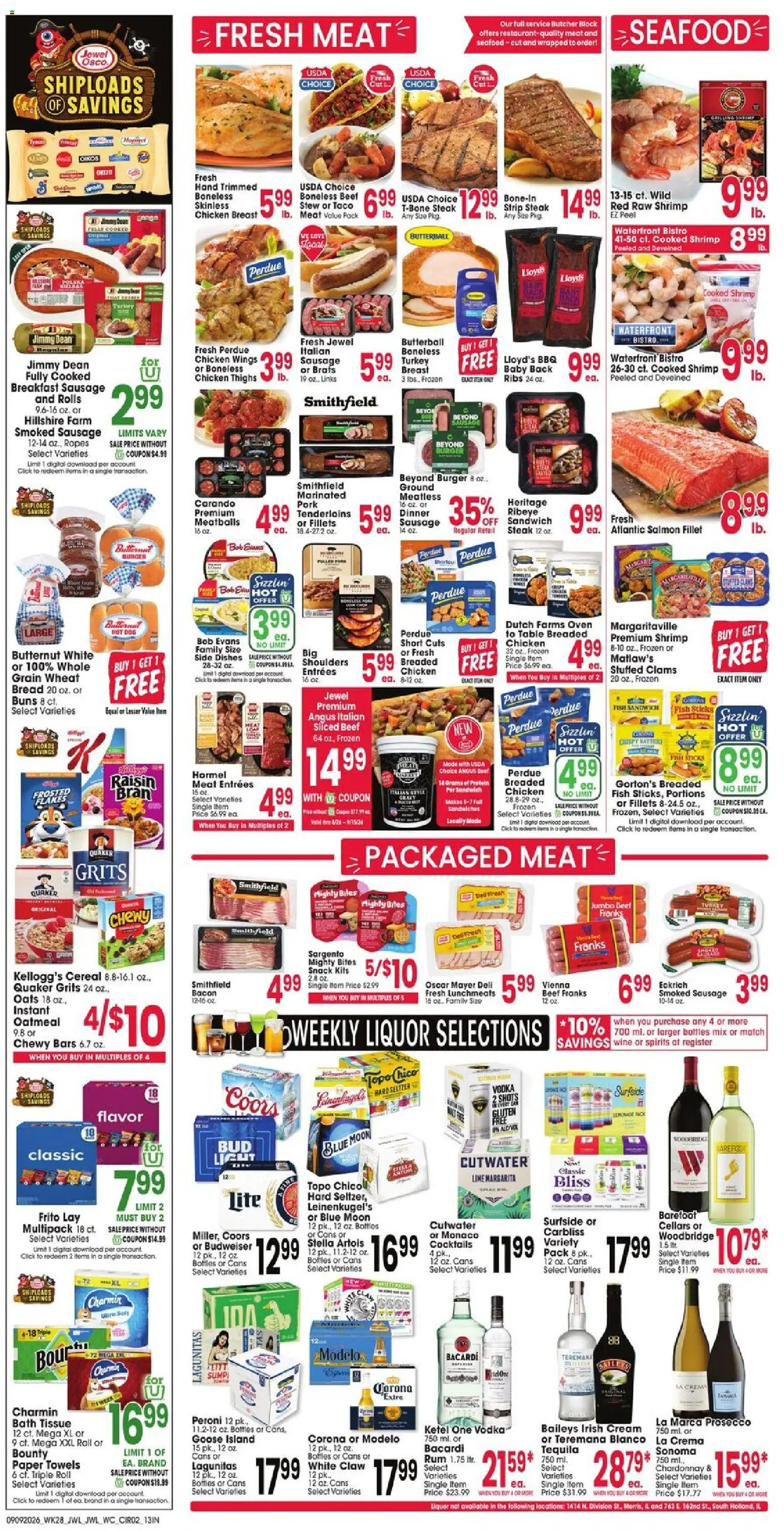Jewel Osco Weekly Ad - valid from 09/09/2026 | Page: 2 | Products: Meat, Tequila, Beef, Salmon fillet