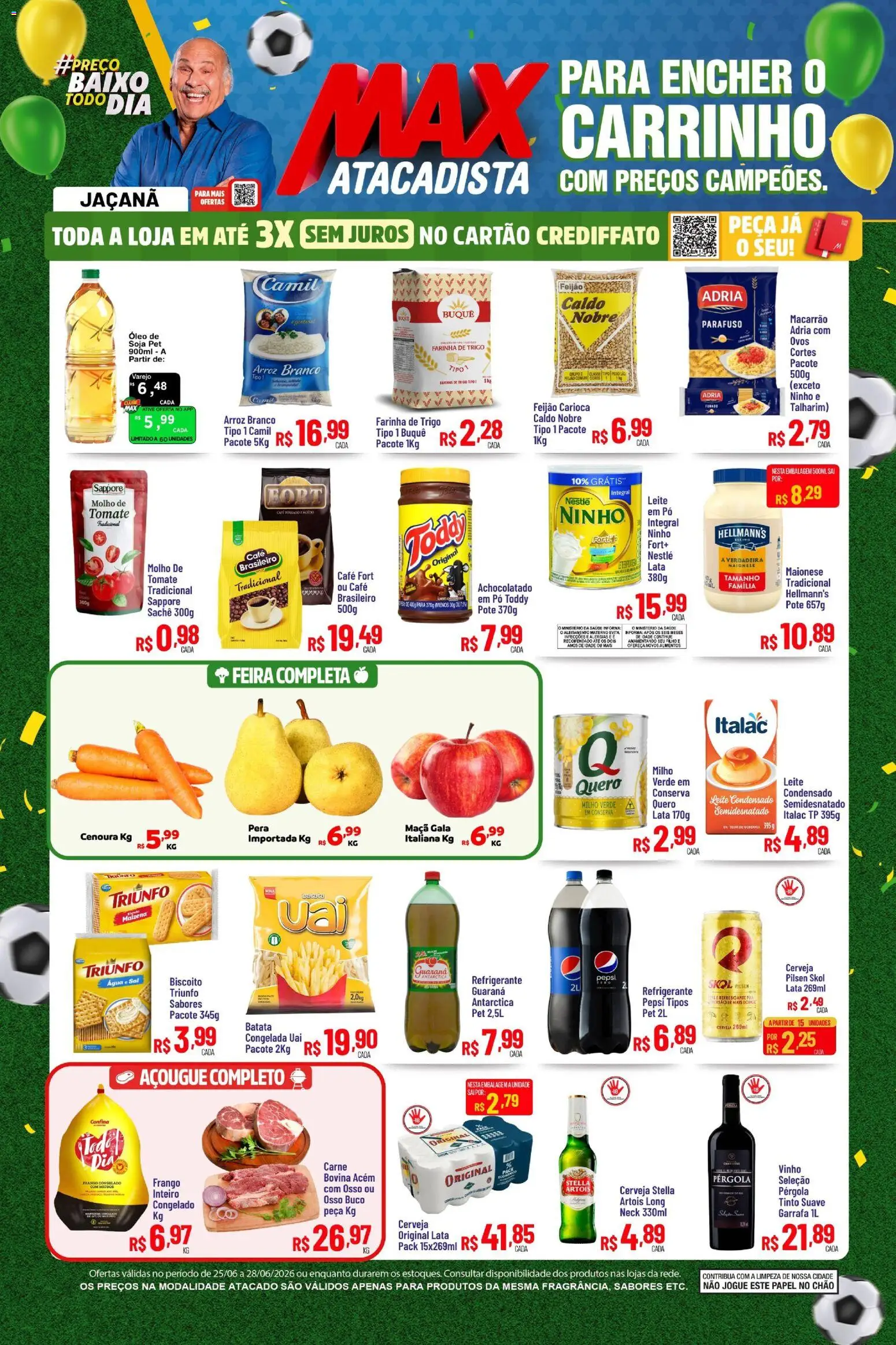 Max Atacadista Folheto - válido de 25/06/2026 | Página: 1 | Produtos: Guaraná, Vinho, Carne, Baixo