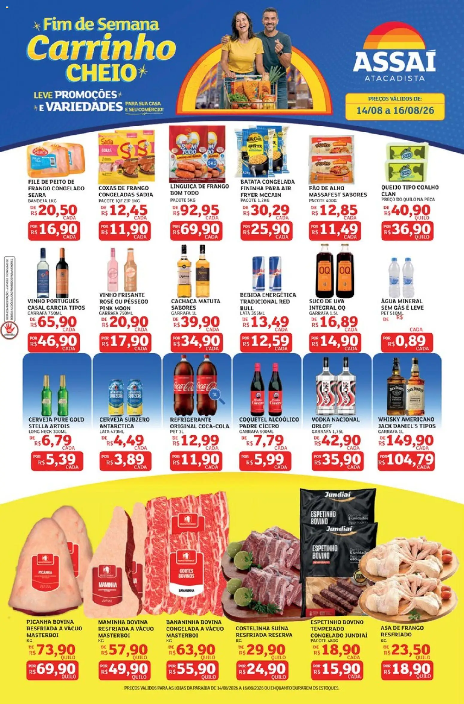 Assaí Atacadista Folheto - válido de 14/08/2026 | Página: 1 | Produtos: Whisky, Pao de alho, Linguiça, Maminha