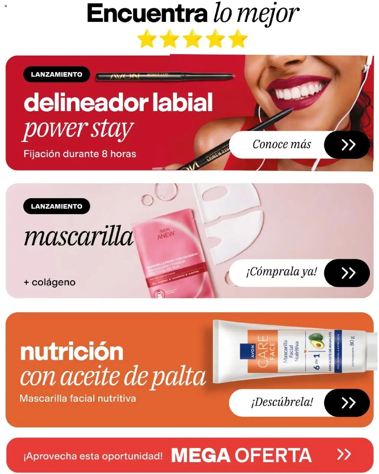 Catálogo Avon válido desde 11/08/2026 | Página: 3 | Productos: Delineador, Aguacate, Aceite de aguacate, Aceite