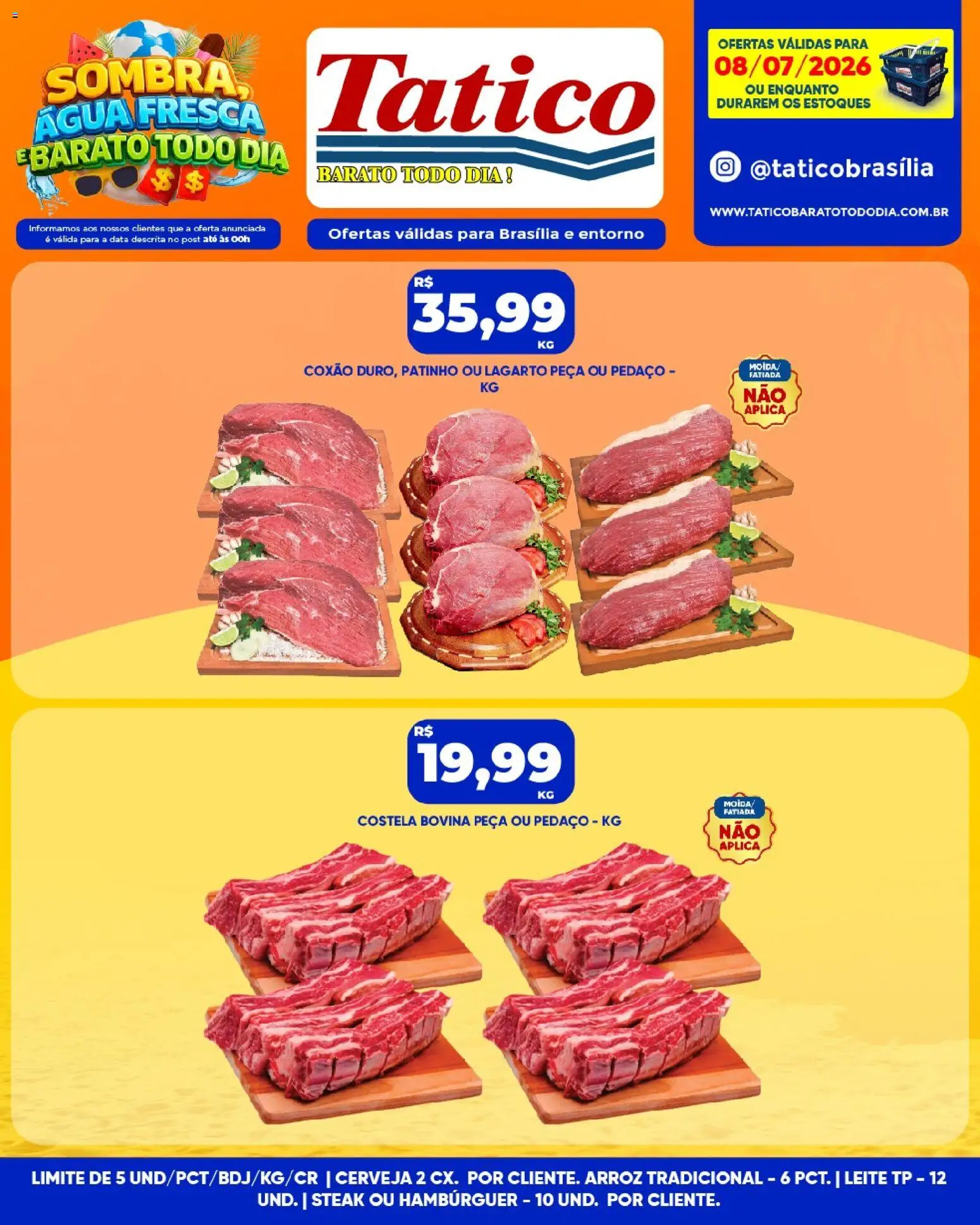 Tatico Folheto - válido de 08/07/2026 | Página: 13 | Produtos: Leite, Cerveja, Arroz, Hambúrguer