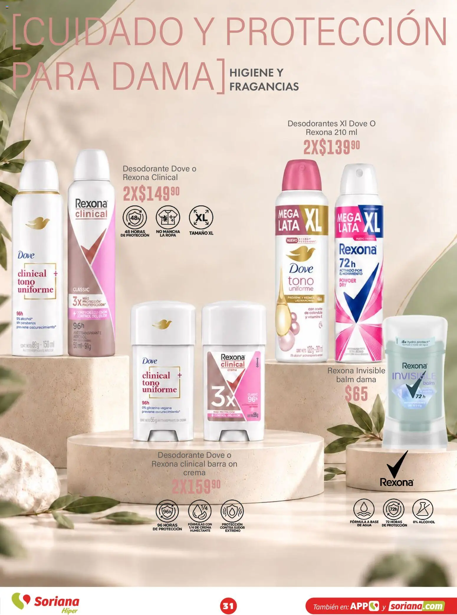 Nuevas ofertas de Soriana válidas en toda la República Mexicana desde el 30/09/2026. ¡Encuentra las mejores ofertas en Soriana Híper - Modo #Glowing! | Página: 31 | Productos: Desodorante, Huevo, Barra, Alcohol