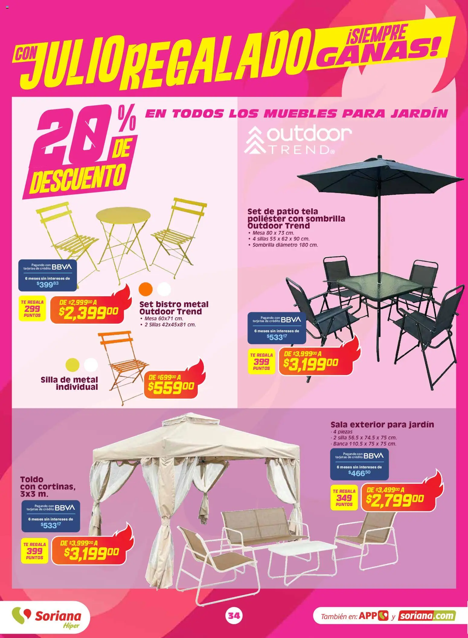 Nuevas ofertas de Soriana válidas en toda la República Mexicana desde el 03.06.2026. ¡Encuentra las mejores ofertas en Soriana Con Julio Regalado siempre ganas Híper Nacional! | Página: 33 | Productos: Toldo, Mesa, Té, Sombrilla