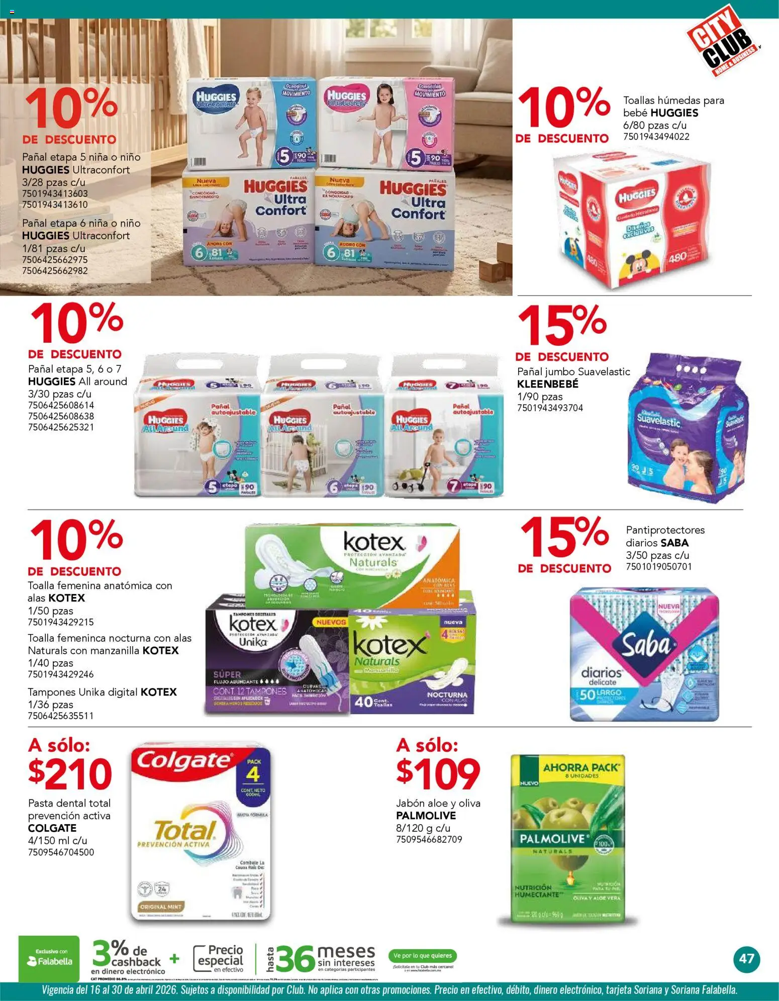 Nuevas ofertas de City Club válidas en toda la República Mexicana desde el 01.04.2026. ¡Encuentra las mejores ofertas en City Club catálogo! | Página: 47 | Productos: Pasta dental, Tampones, Toallas, Jabón