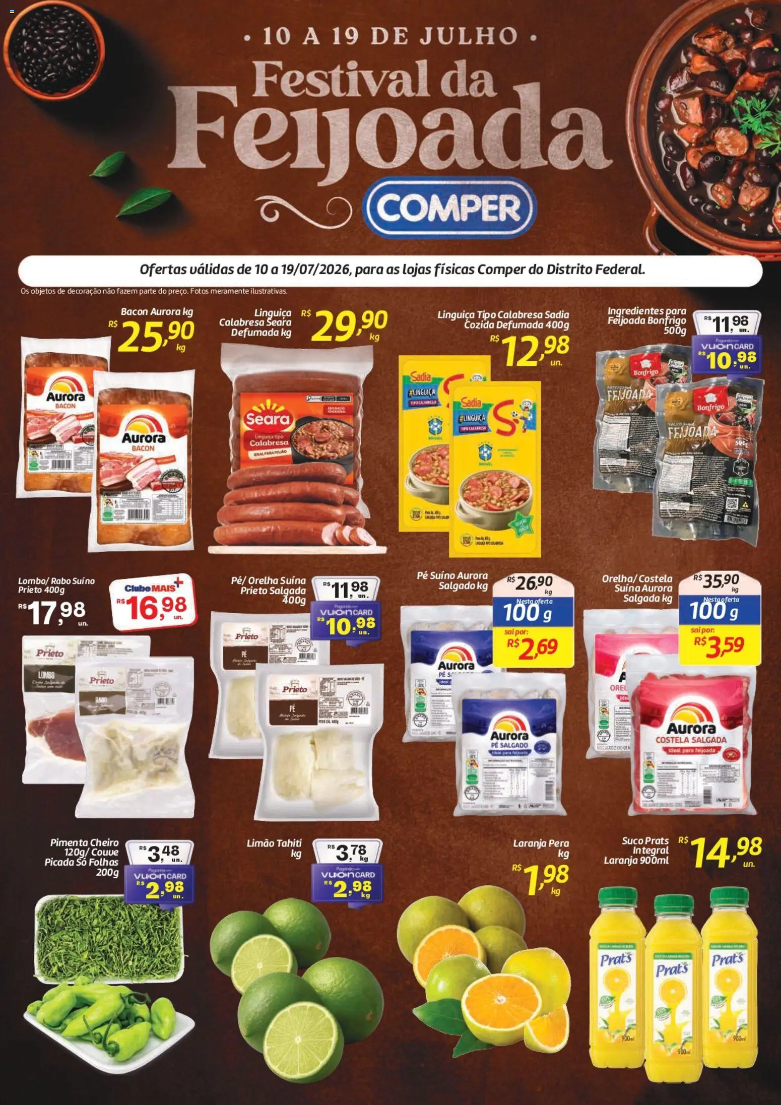 Comper Folheto - válido de 10/07/2026 | Página: 1 | Produtos: Pera, Linguiça, Lombo, Suco prats