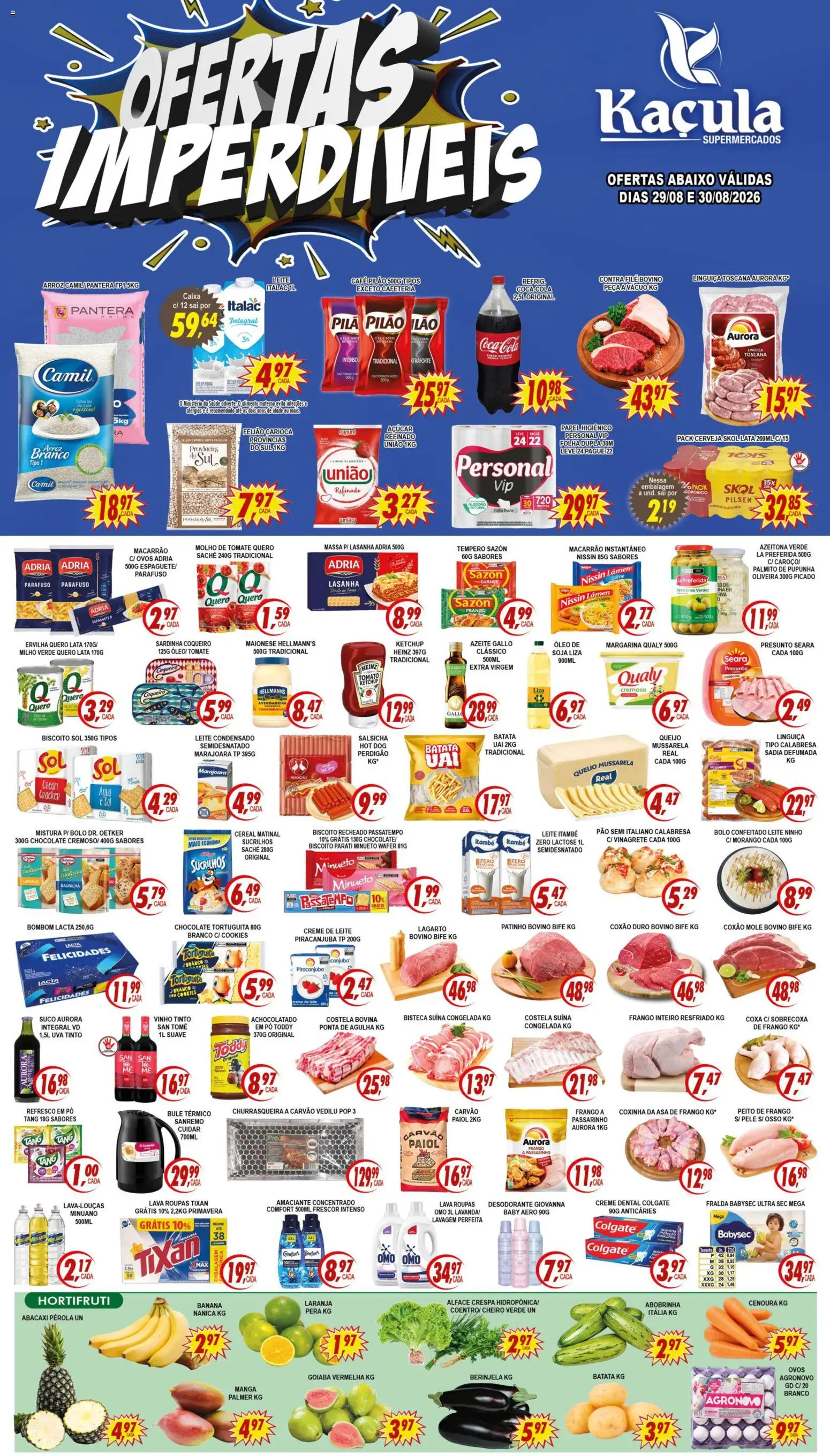 Kaçula Folheto - válido de 29/08/2026 | Página: 1 | Produtos: Tomate, Lasanha, Açúcar, Azeite