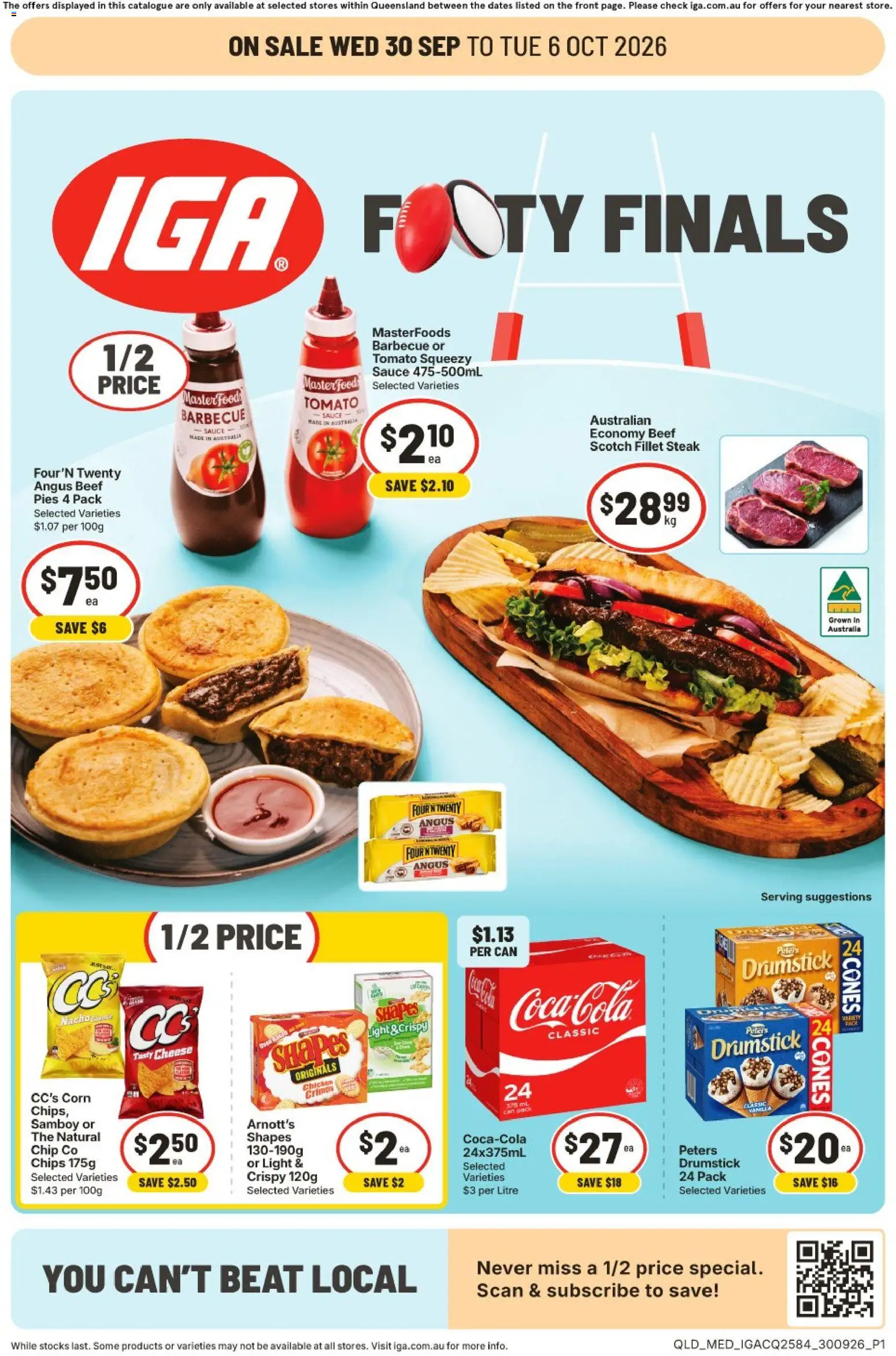 IGA catalogue - valid from 30/09/2026 | Page: 1 | Products: Cheese, Beef, Chips, Tomato