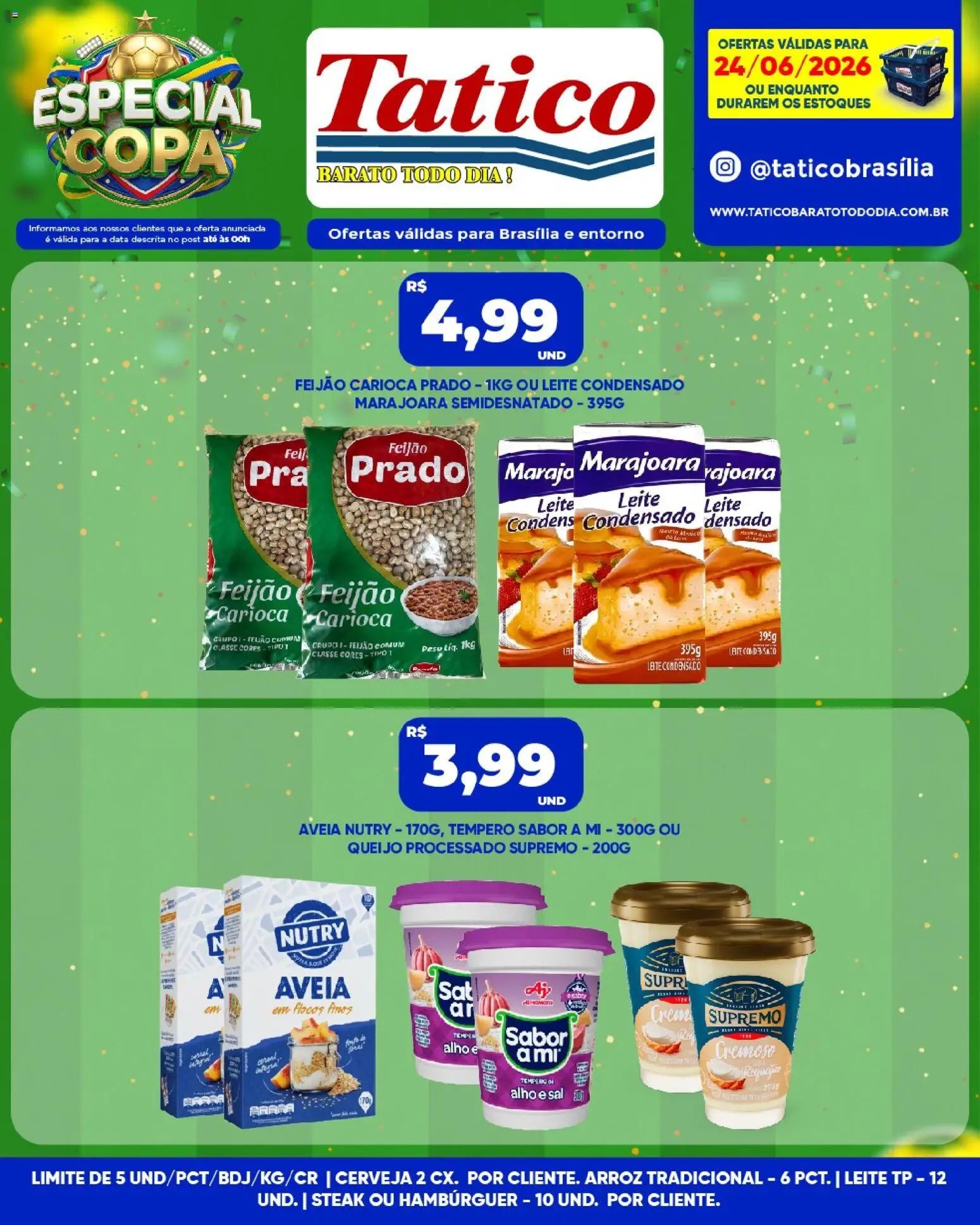 Tatico Folheto - válido de 24/06/2026 | Página: 4 | Produtos: Copa, Arroz, Hambúrguer, Leite condensado