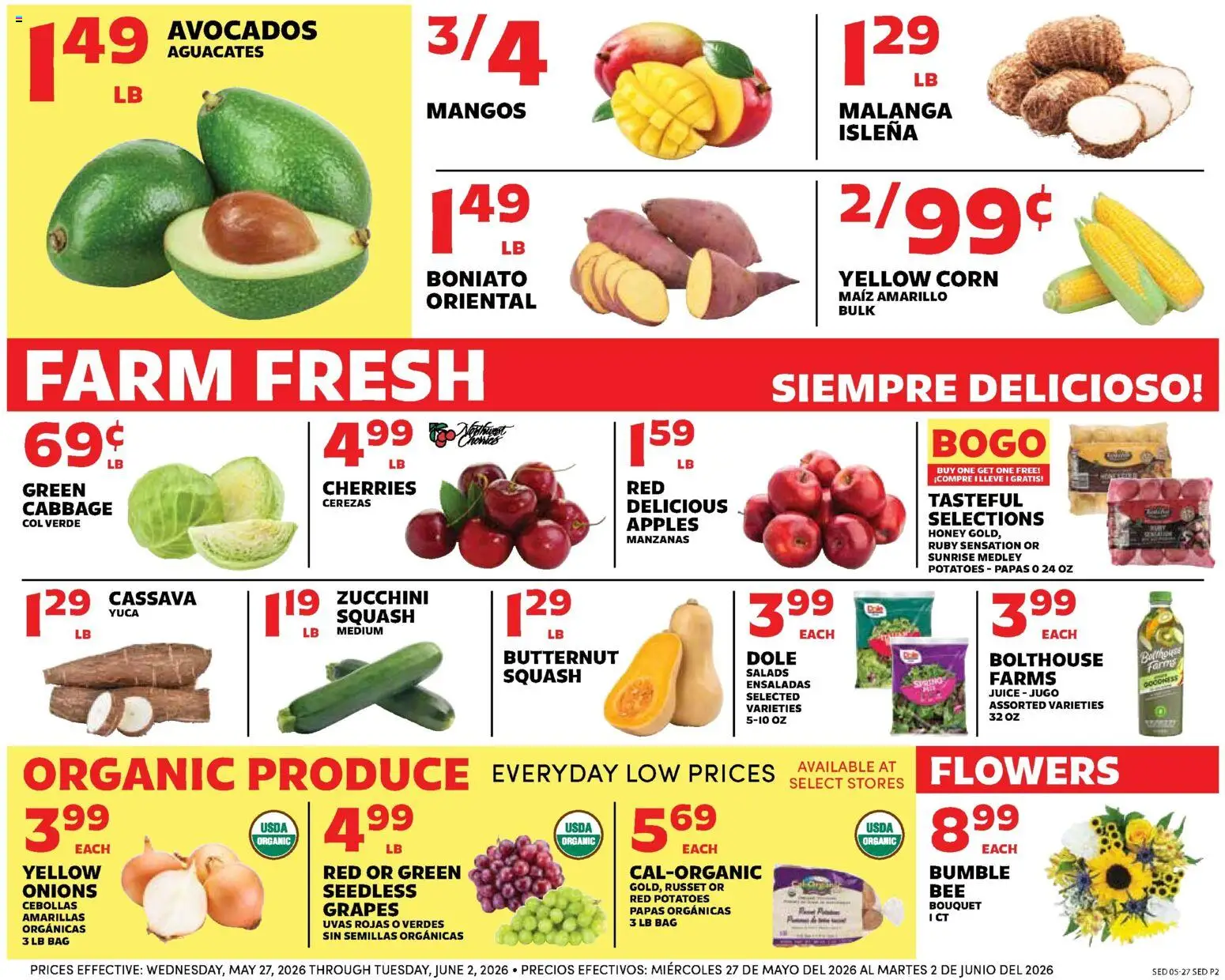 Sedano's Weekly Ad - valid from 27.05.2026 | Page: 2 | Products: Cherries, Zucchini, Juice, Cabbage