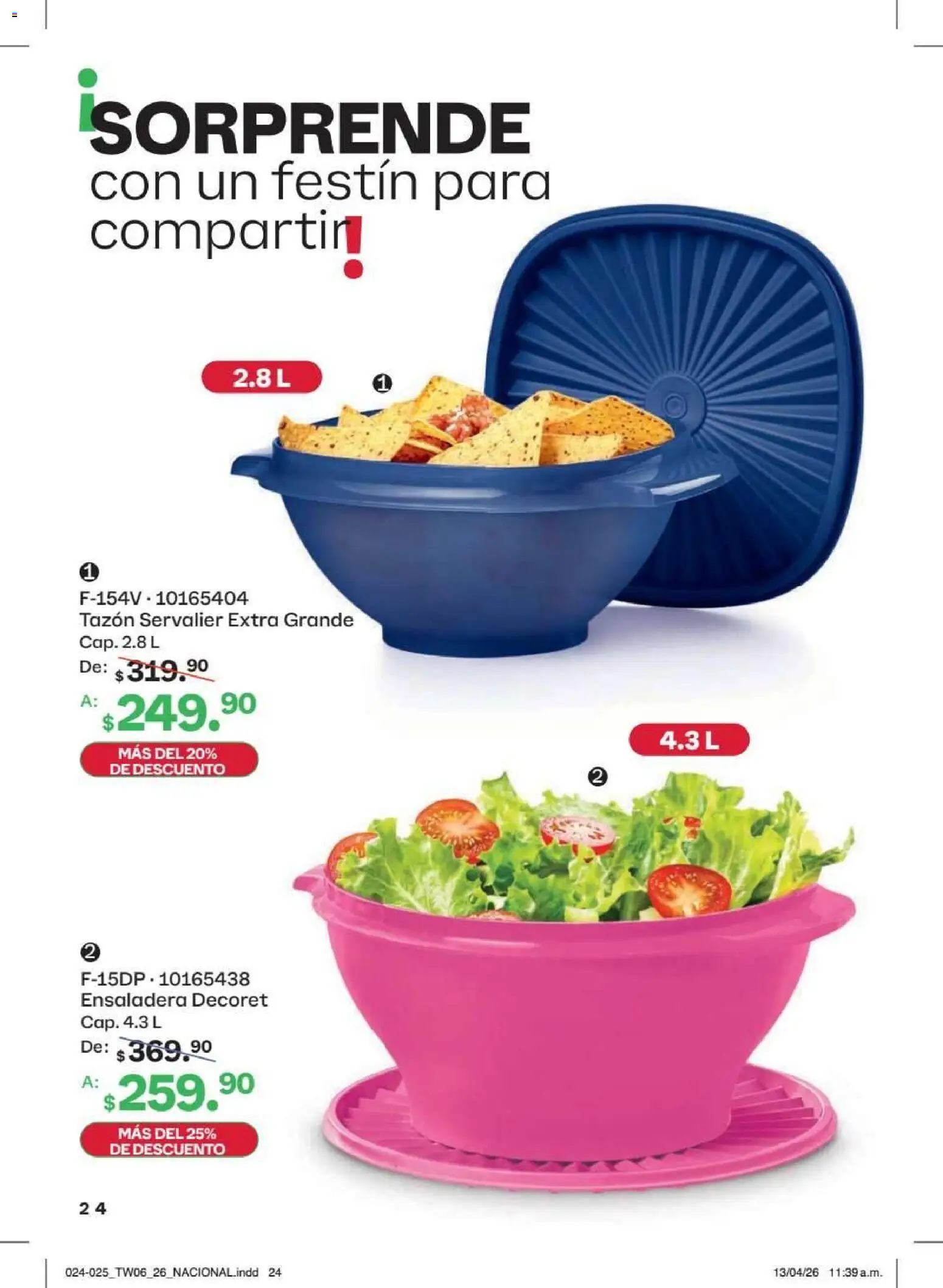 Nuevas ofertas de Tupperware válidas en toda la República Mexicana desde el 18/05/2026. ¡Encuentra las mejores ofertas en Tupperware catálogo! | Página: 24 | Productos: Ensaladera