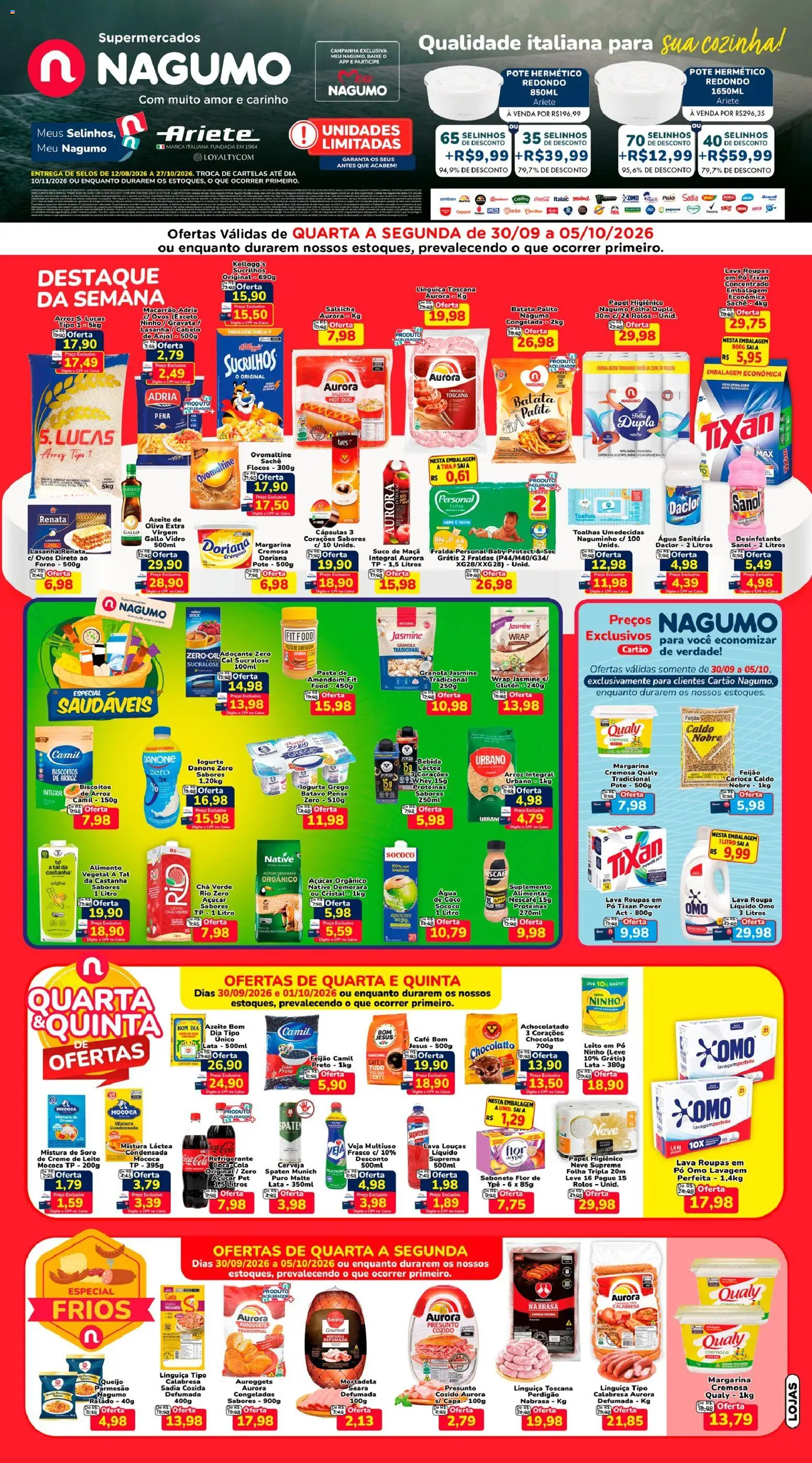 Nagumo Folheto - válido de 30/09/2026 | Página: 1 | Produtos: Açúcar demerara, Pasta, Mortadela, Água