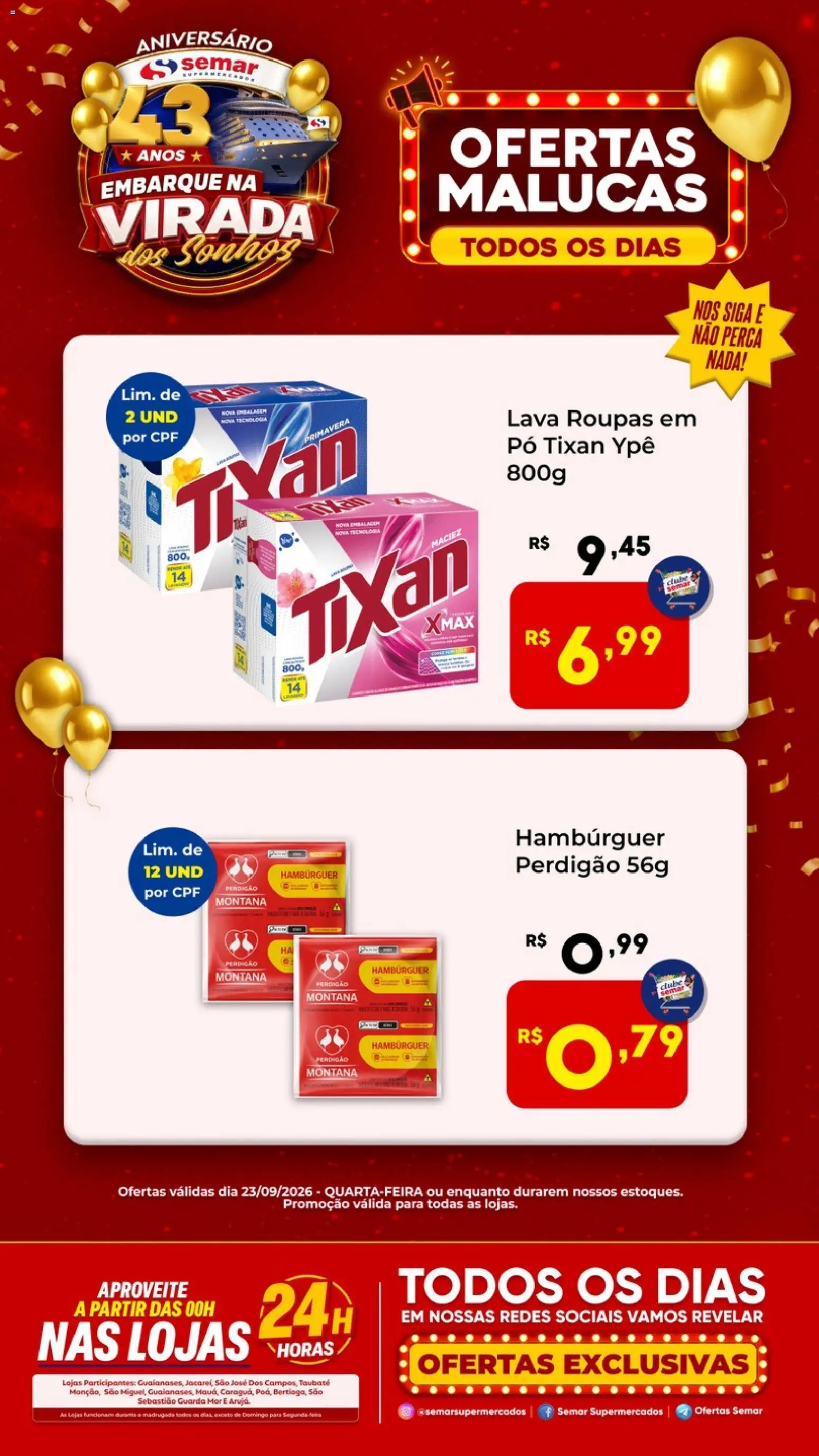 Semar Supermercado Folheto - válido de 23/09/2026 | Página: 1 | Produtos: Pó, Roupas, Hambúrguer, Perca